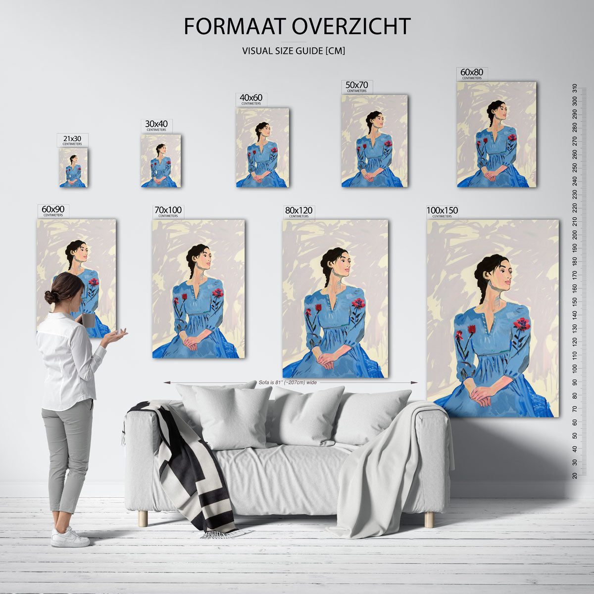 Vrouw in blauwe jurk Poster