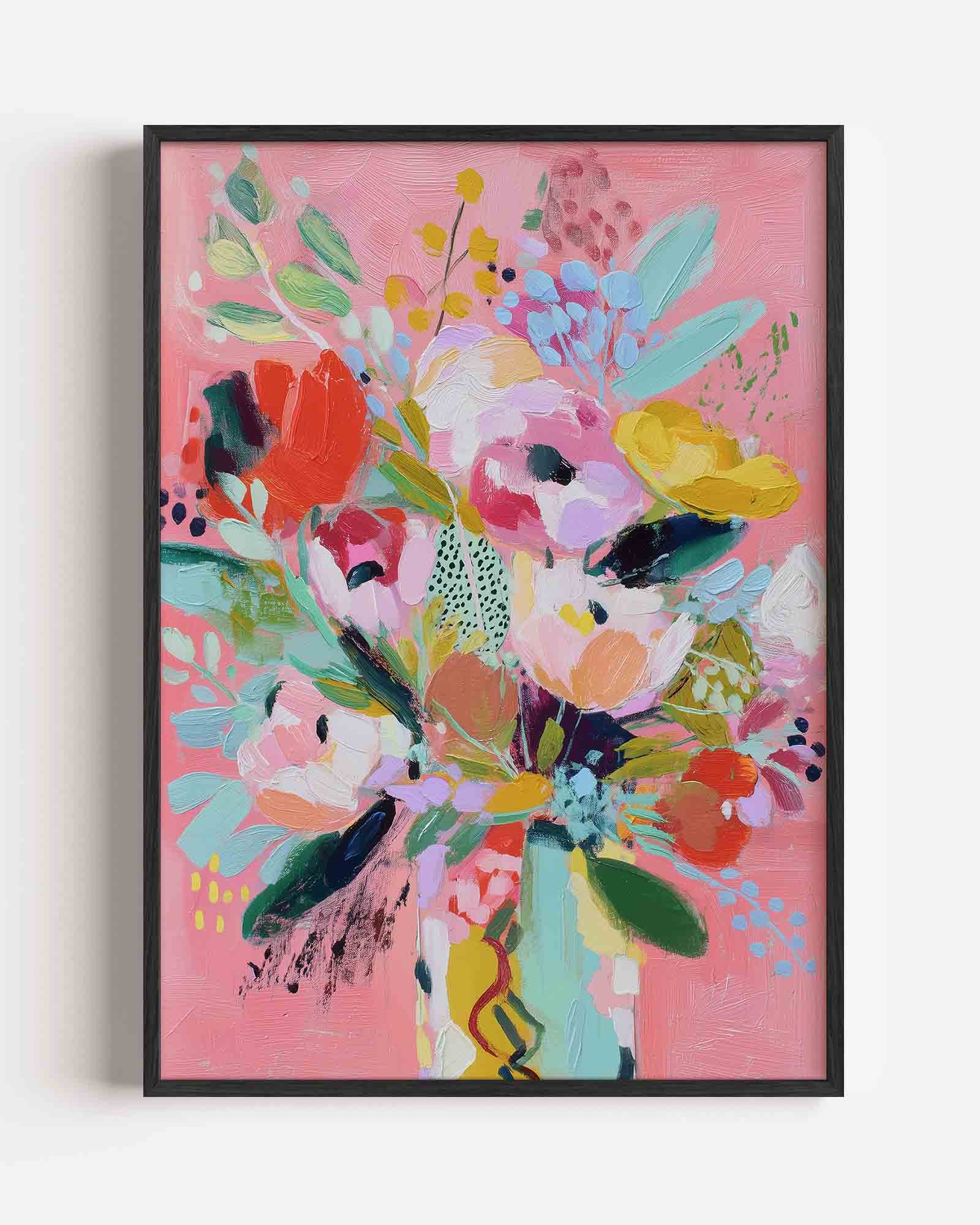 Bloemen op roze achtergrond Poster
