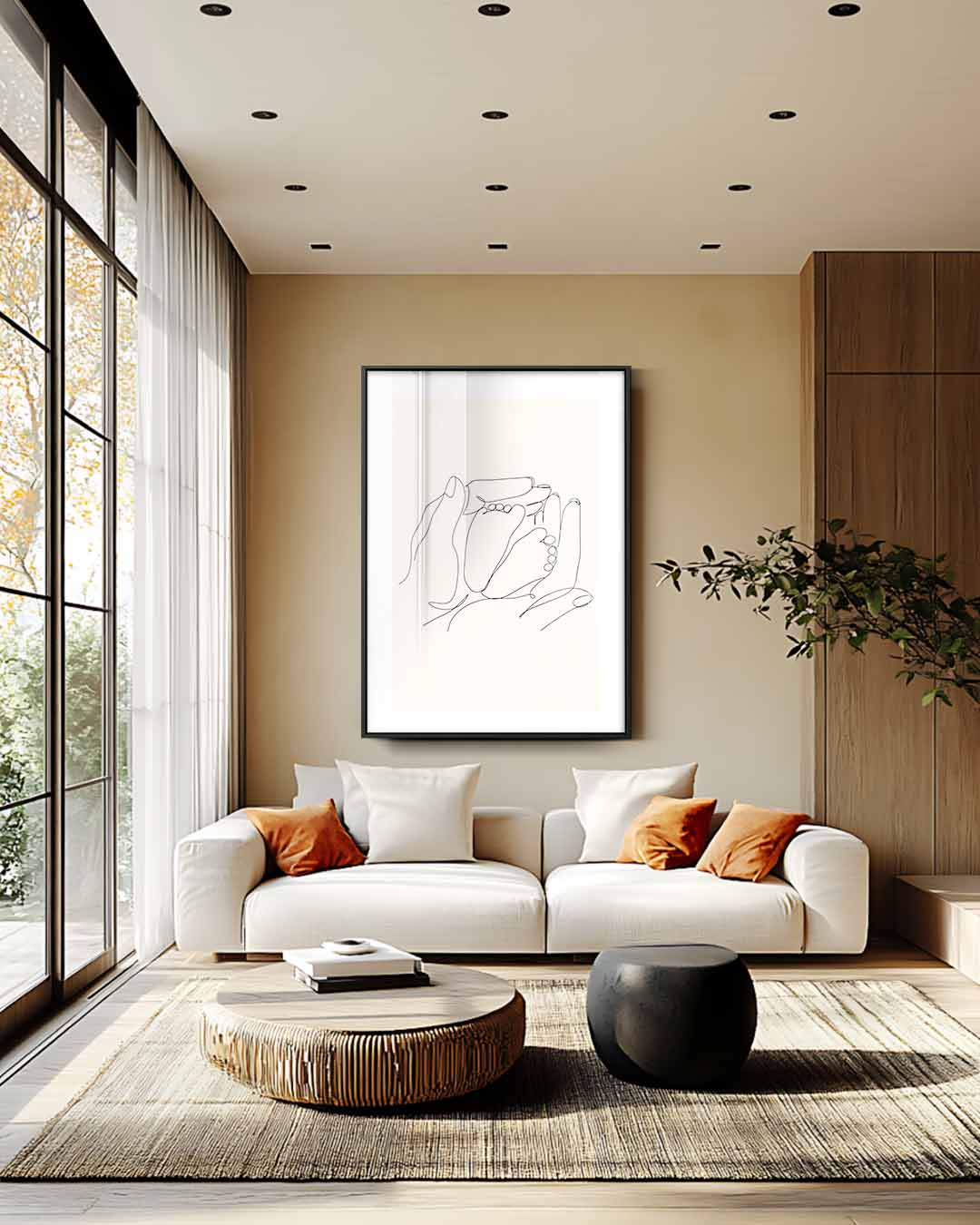 Minimalistische Linie Handen en Voeten Kunstwerk-canvas-dibond-plexiglas-wanddecoratie-WallArtistic