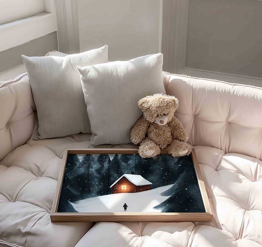 Winterlandschap met huisje Poster