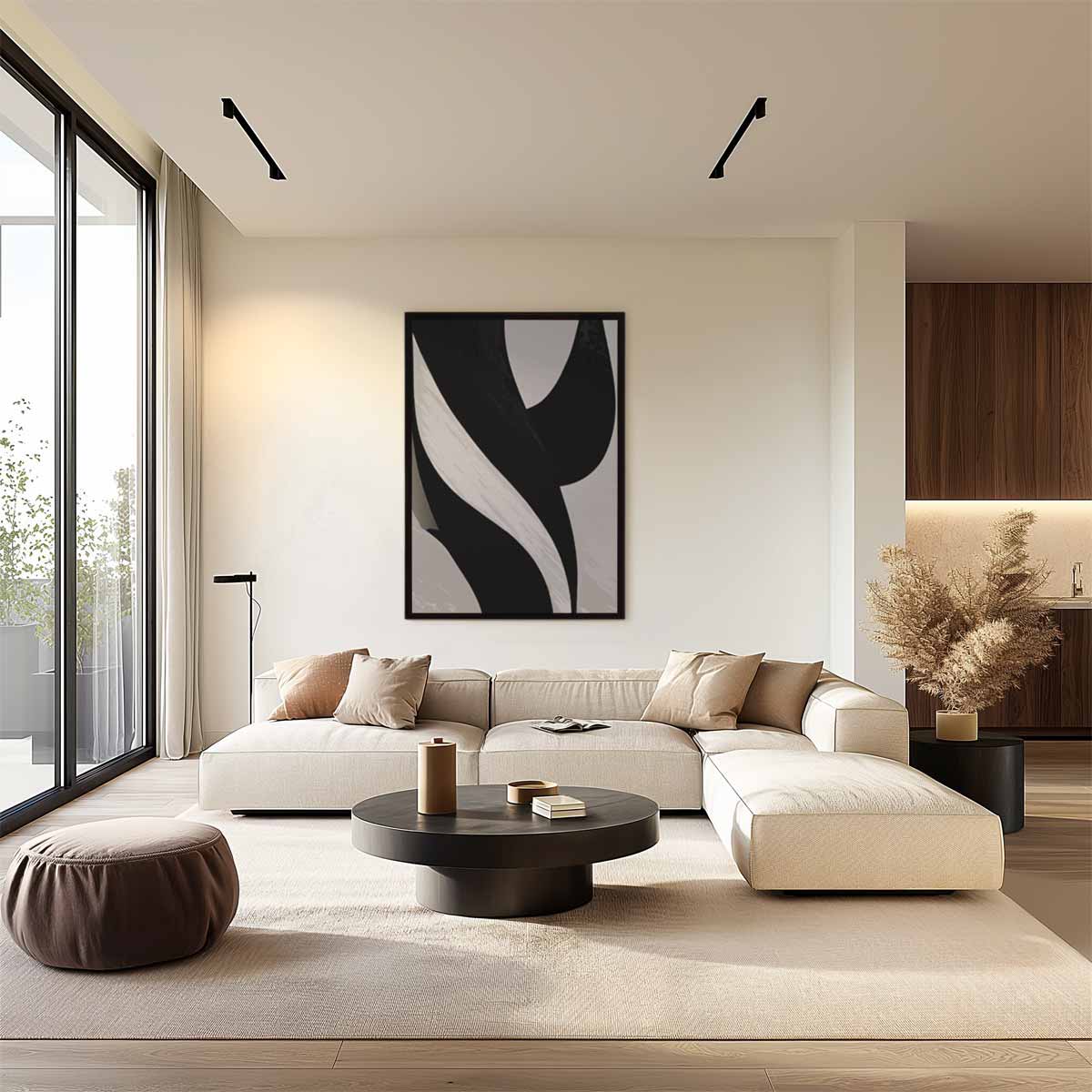 Elegante Vormen in Zwart en Wit Kunstwerk-canvas-dibond-plexiglas-wanddecoratie-WallArtistic