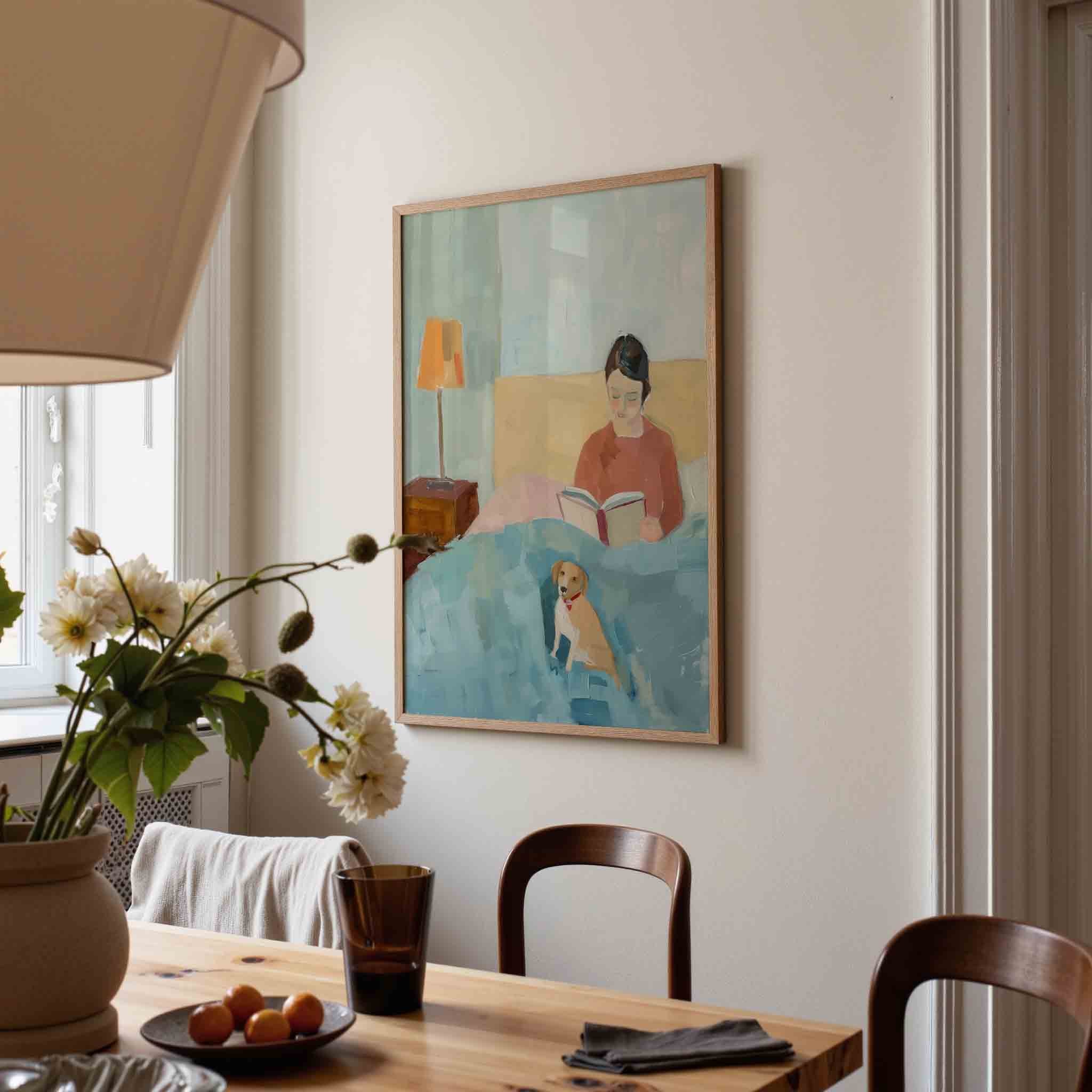 Lezende vrouw met hond Poster