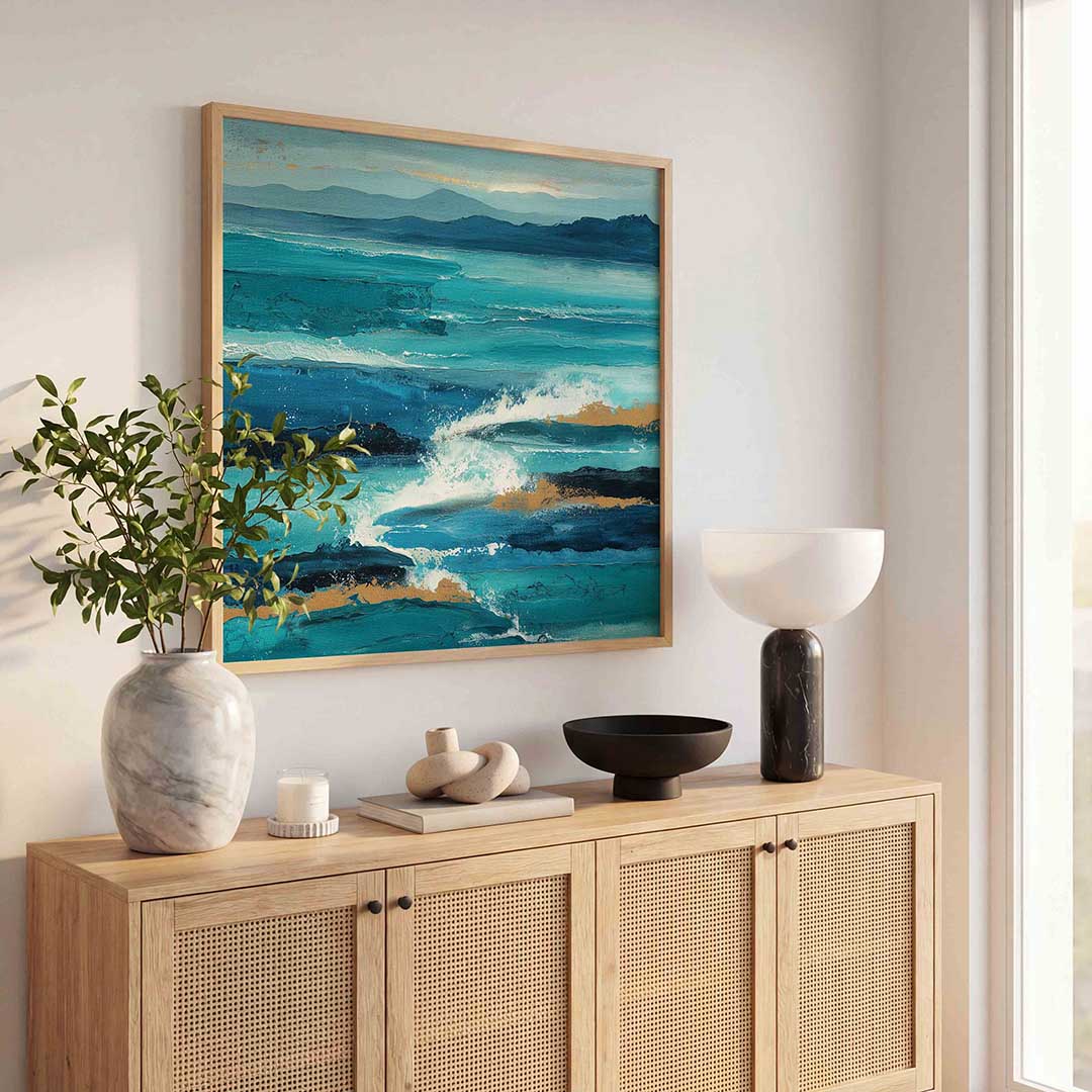 Golven en bergen Poster