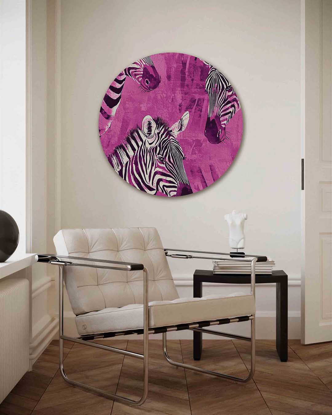Zebra's op roze Muurcirkel