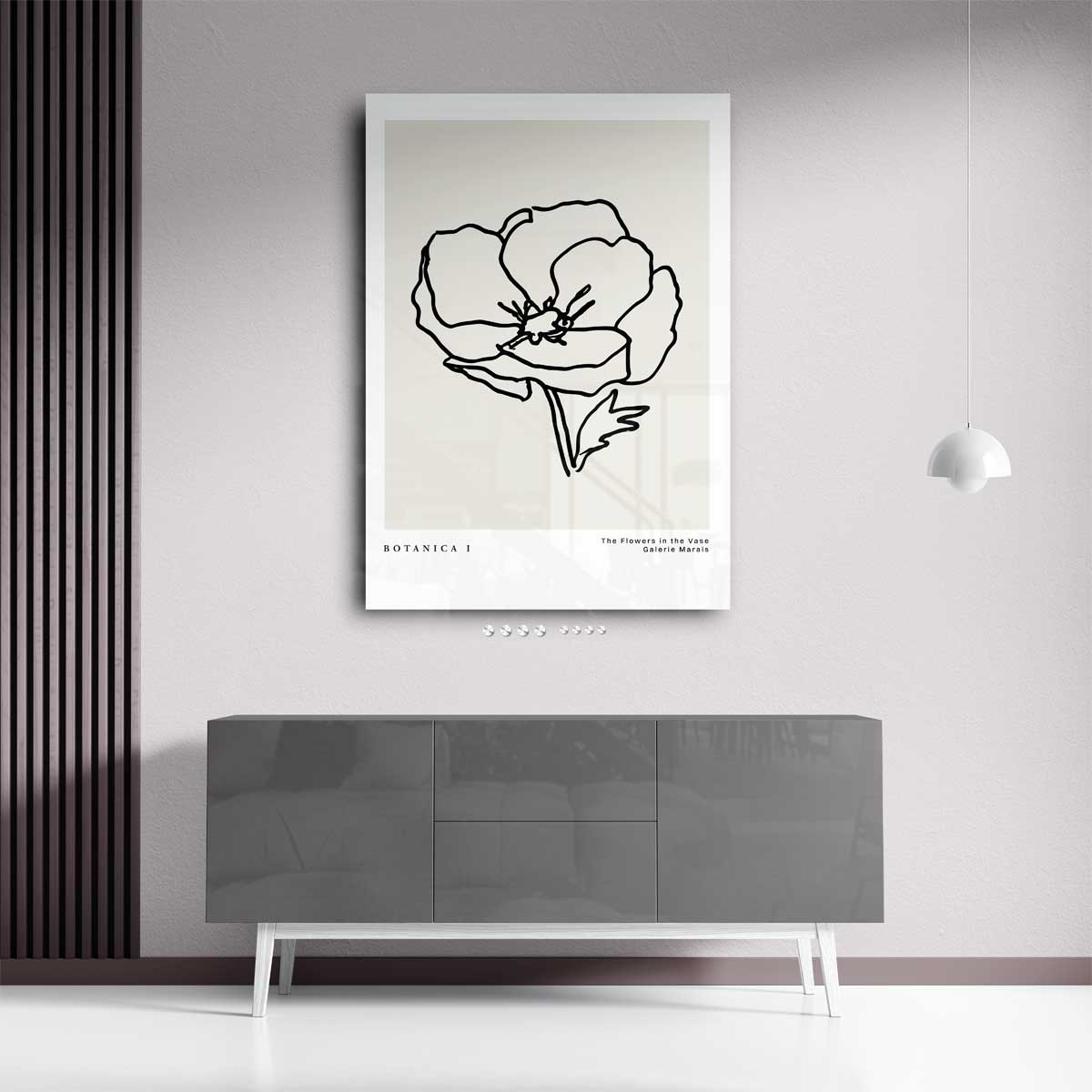 Elegante Lijntekening Bloem Kunstwerk-canvas-dibond-plexiglas-wanddecoratie-WallArtistic