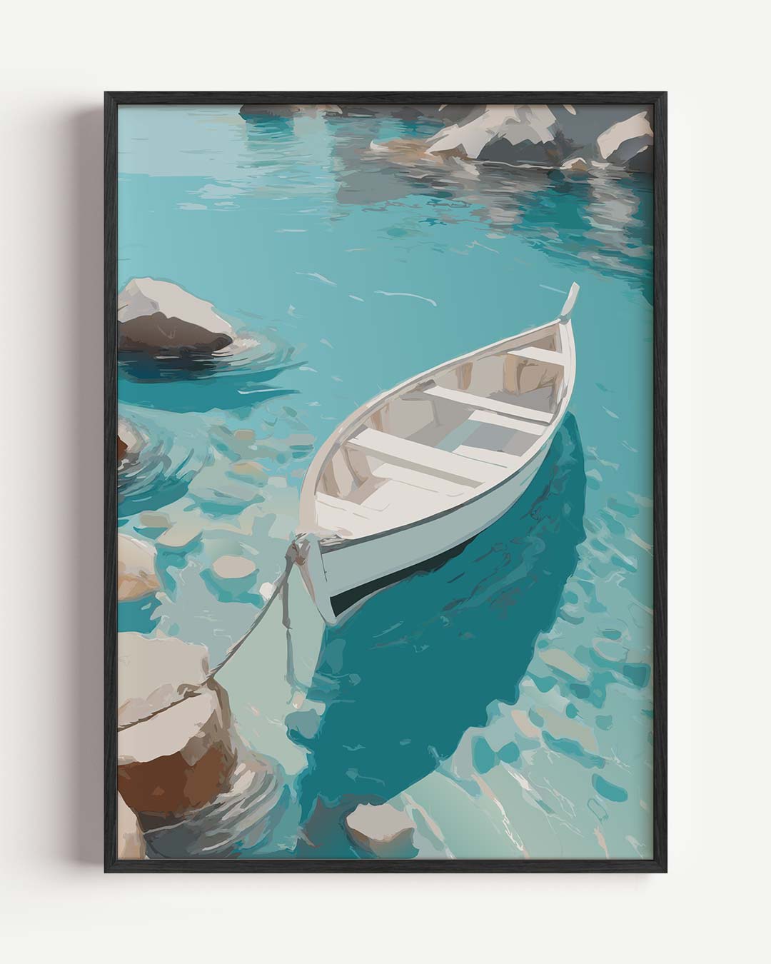 Rustgevende Boot op Helder Blauw Water Poster-WallArtistic