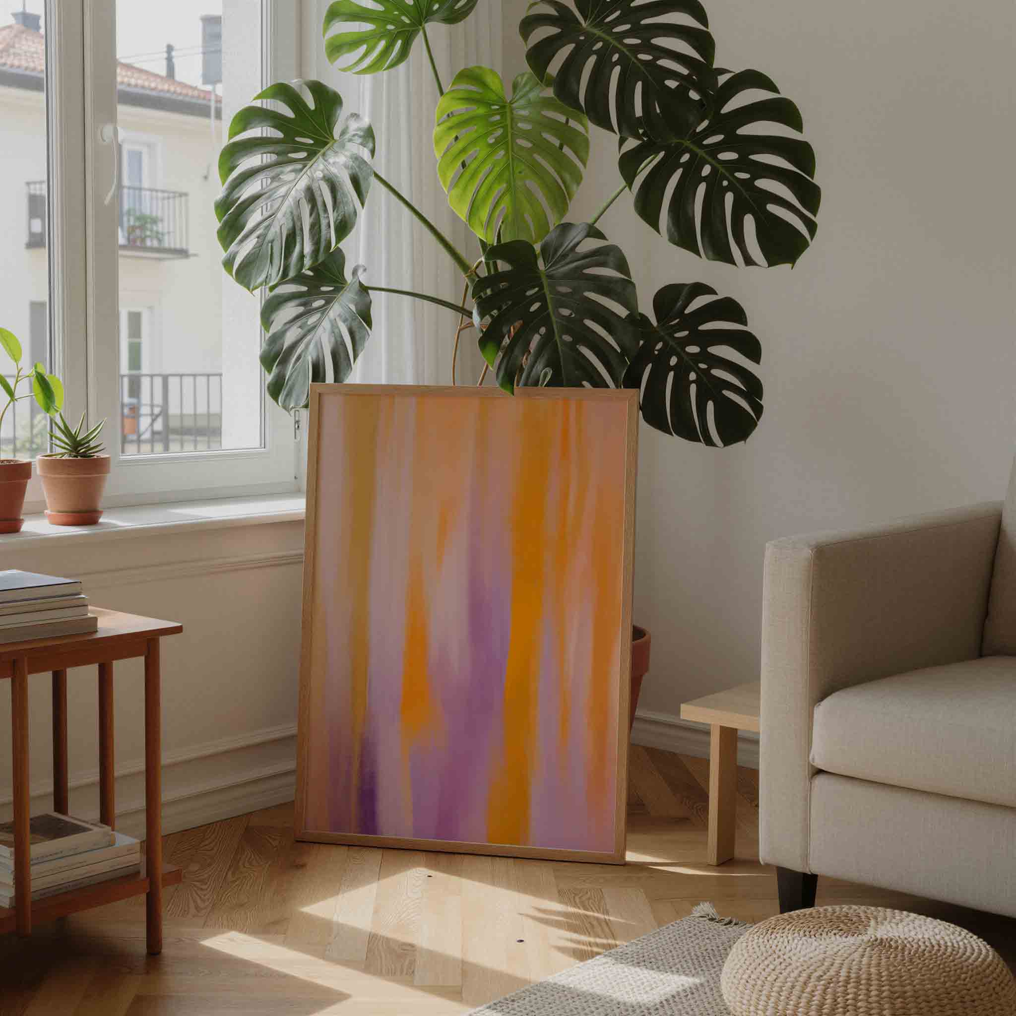 Abstracte oranje en paarse Poster