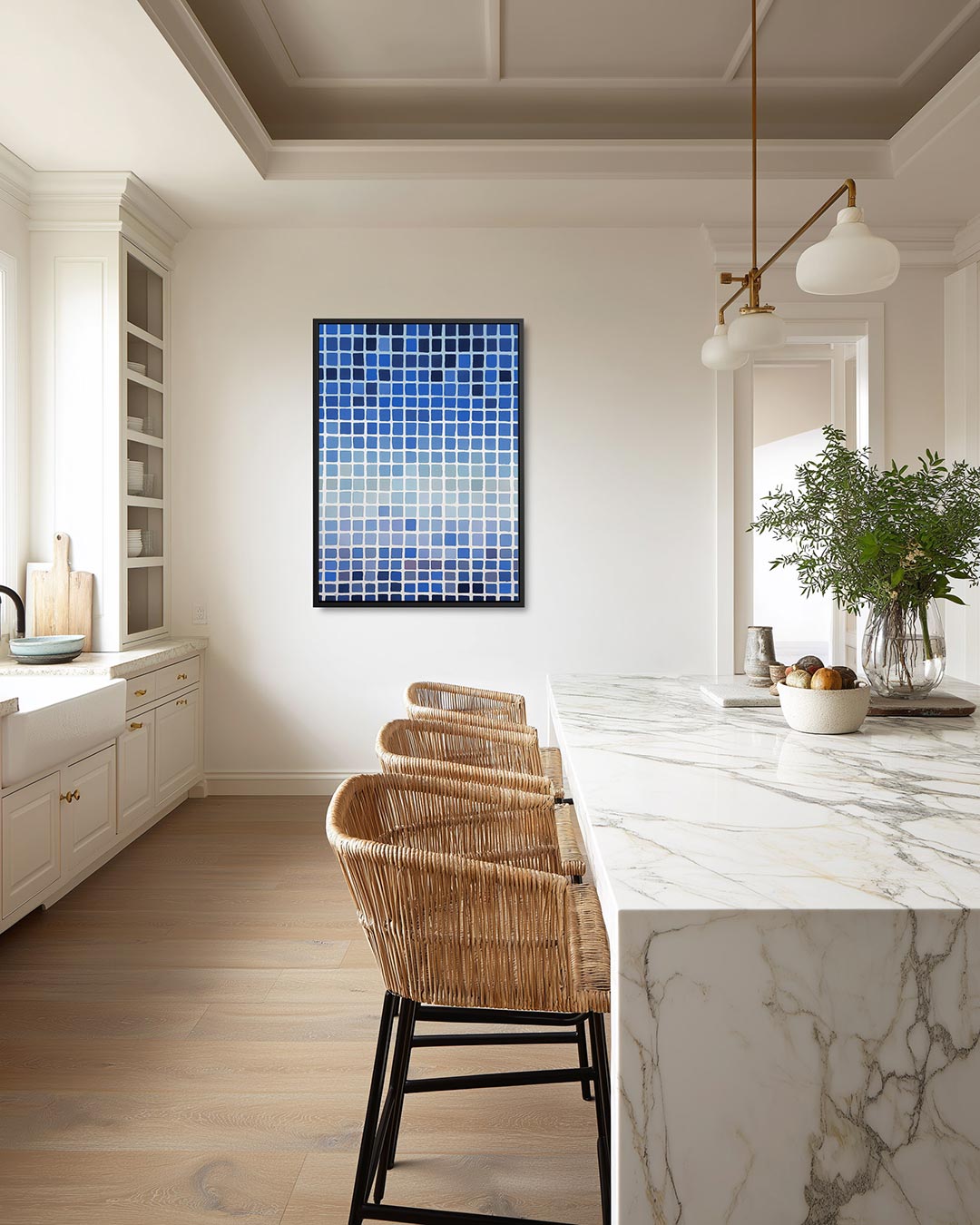 Blauwe rasterpatronen Kunstwerk