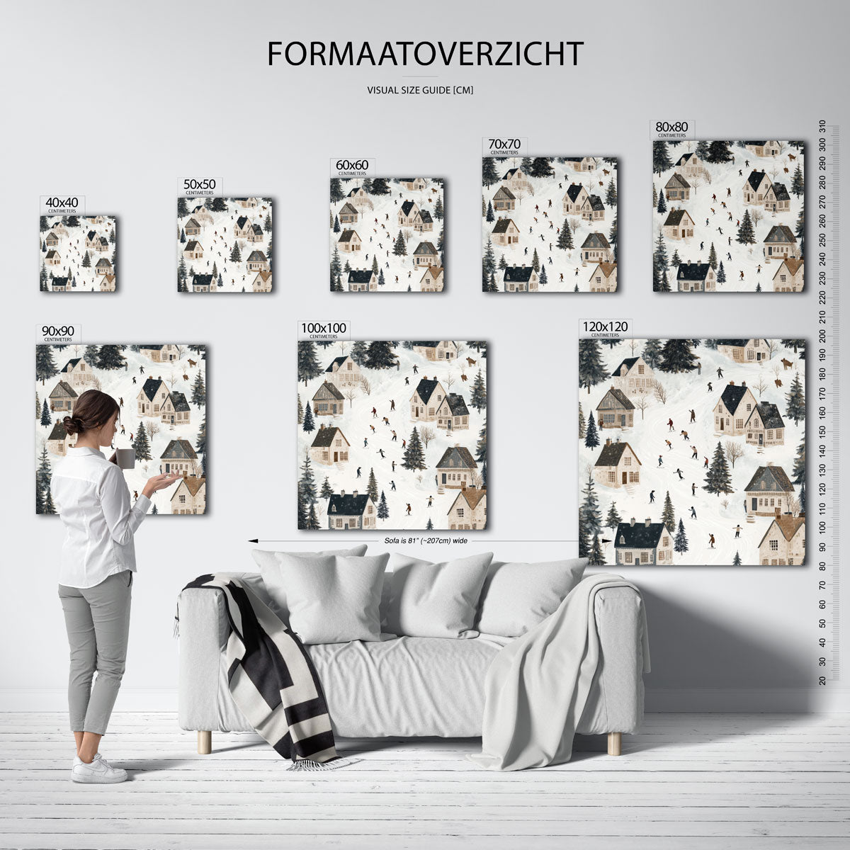 Winterdorp met schaatsers Poster
