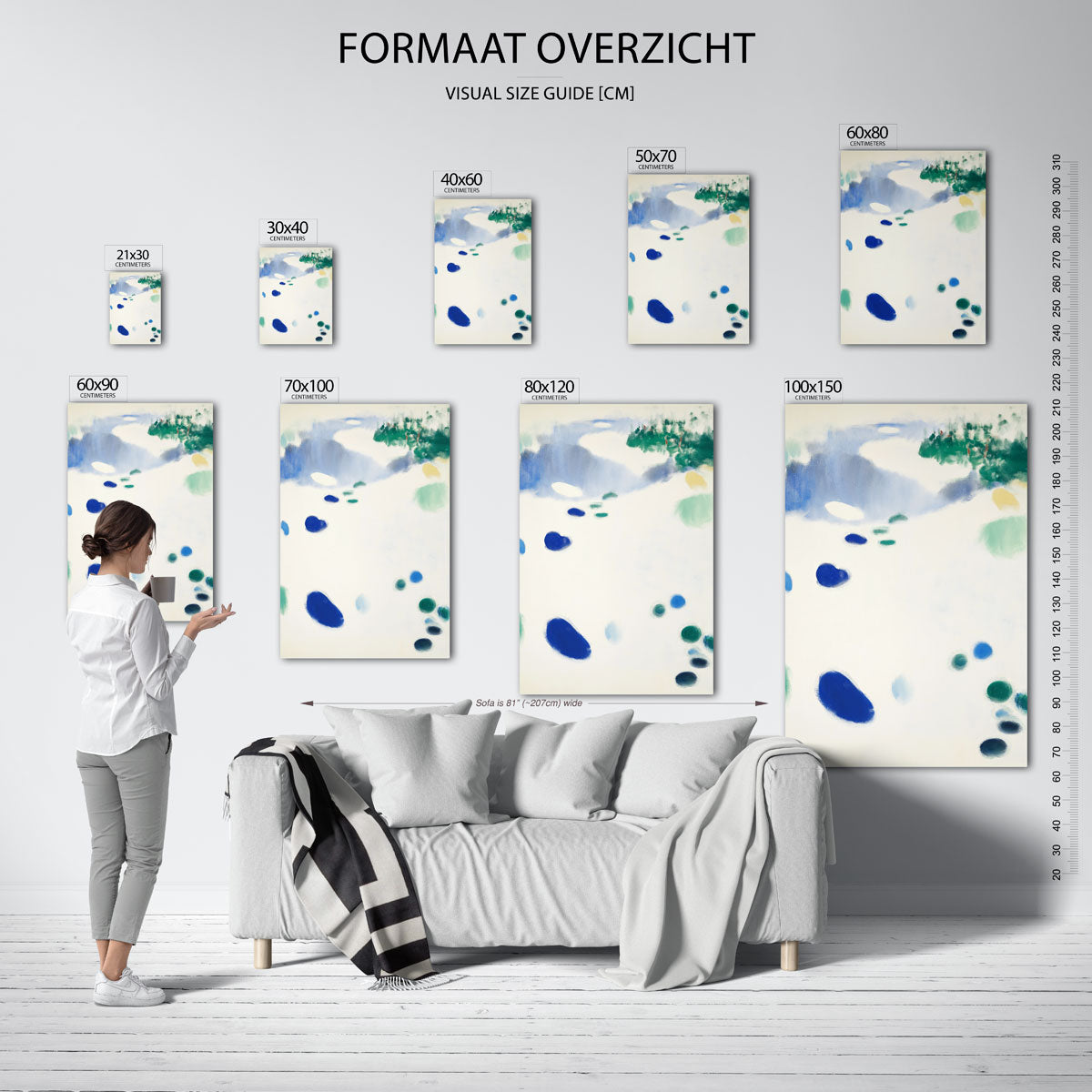 Abstracte blauwe en groene vormen Poster