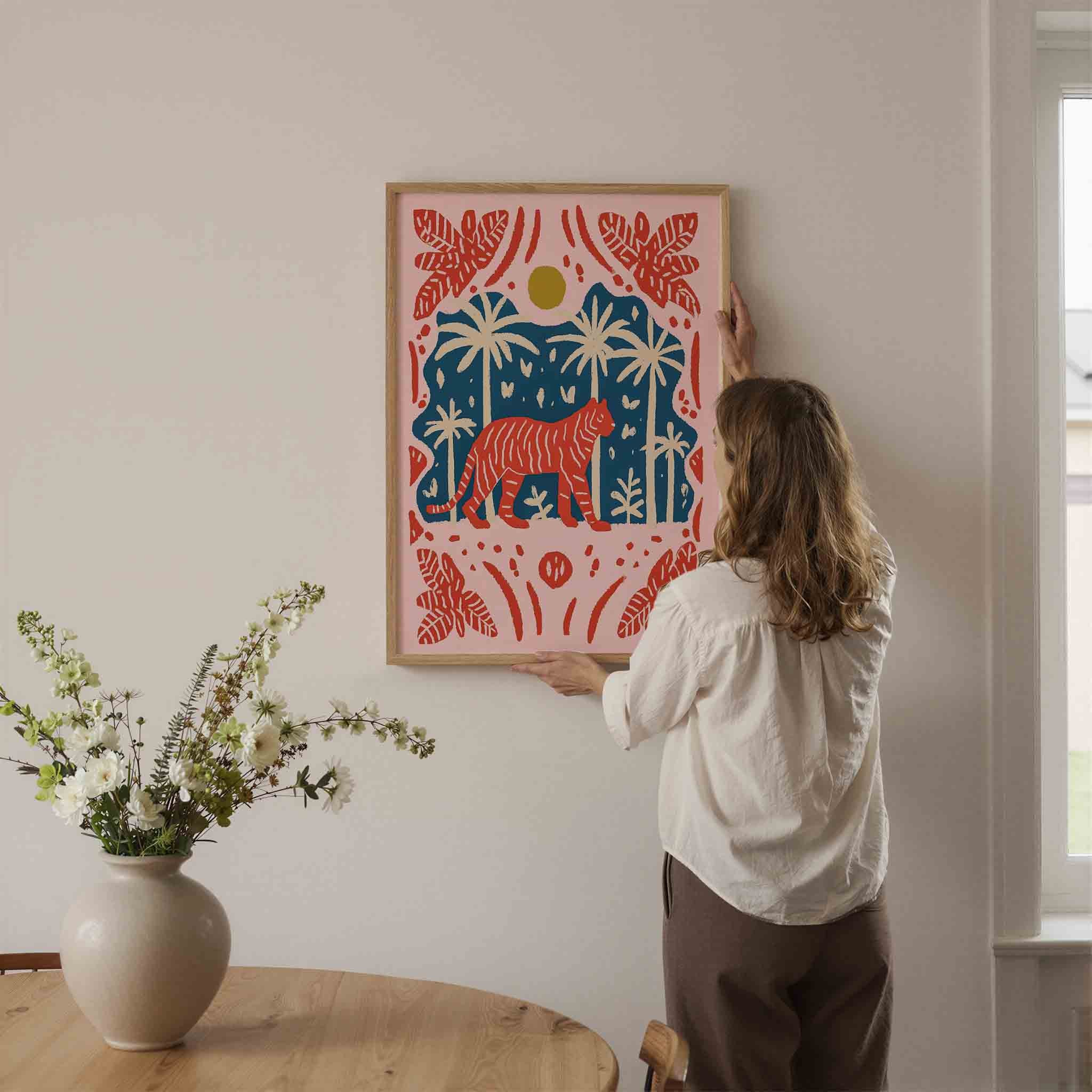 Tijger en palmbomen Poster