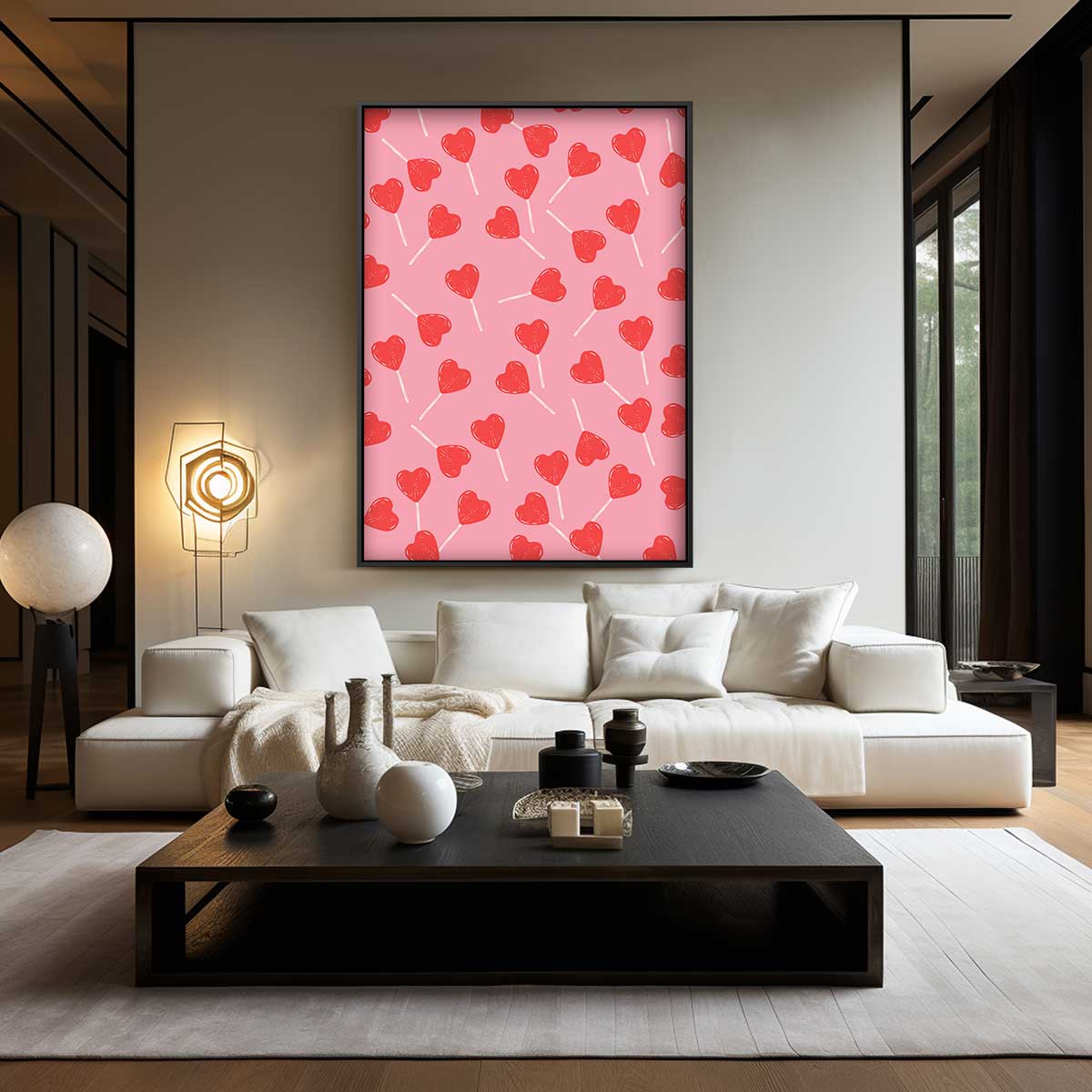 Liefdevolle Hartjes Lollypatroon Kunstwerk-canvas-dibond-plexiglas-wanddecoratie-WallArtistic