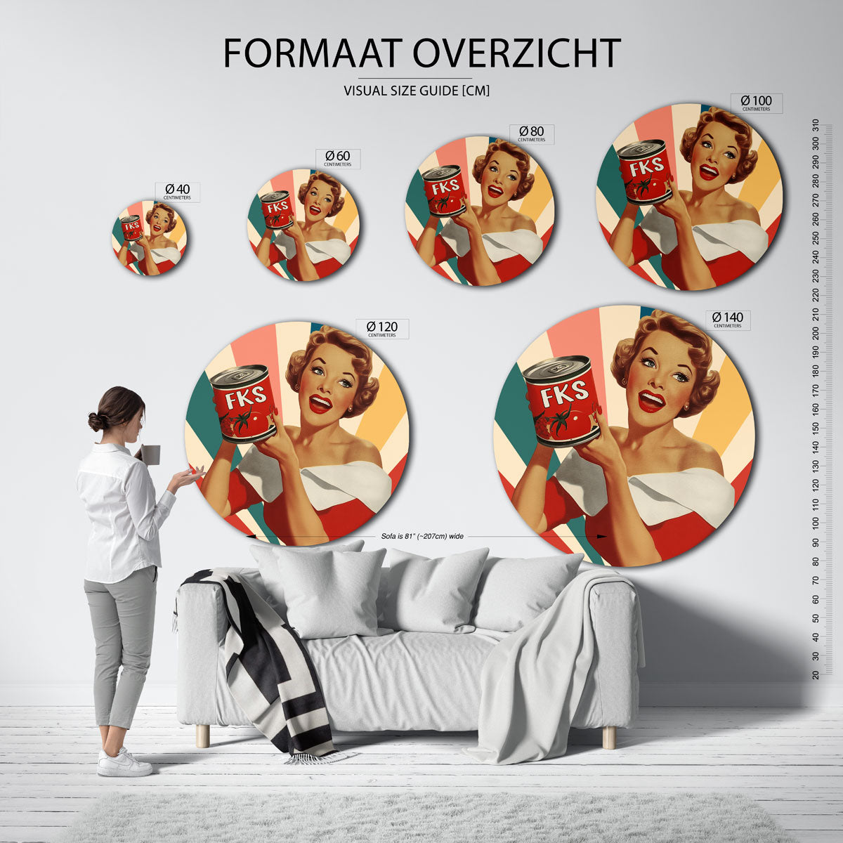 Vrouw met tomatenblik Muurcirkel