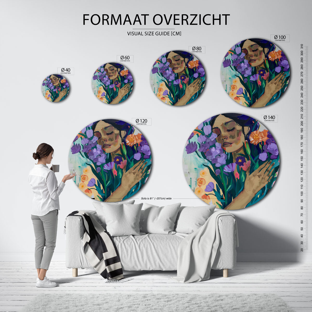 Vrouw met bloemen Muurcirkel