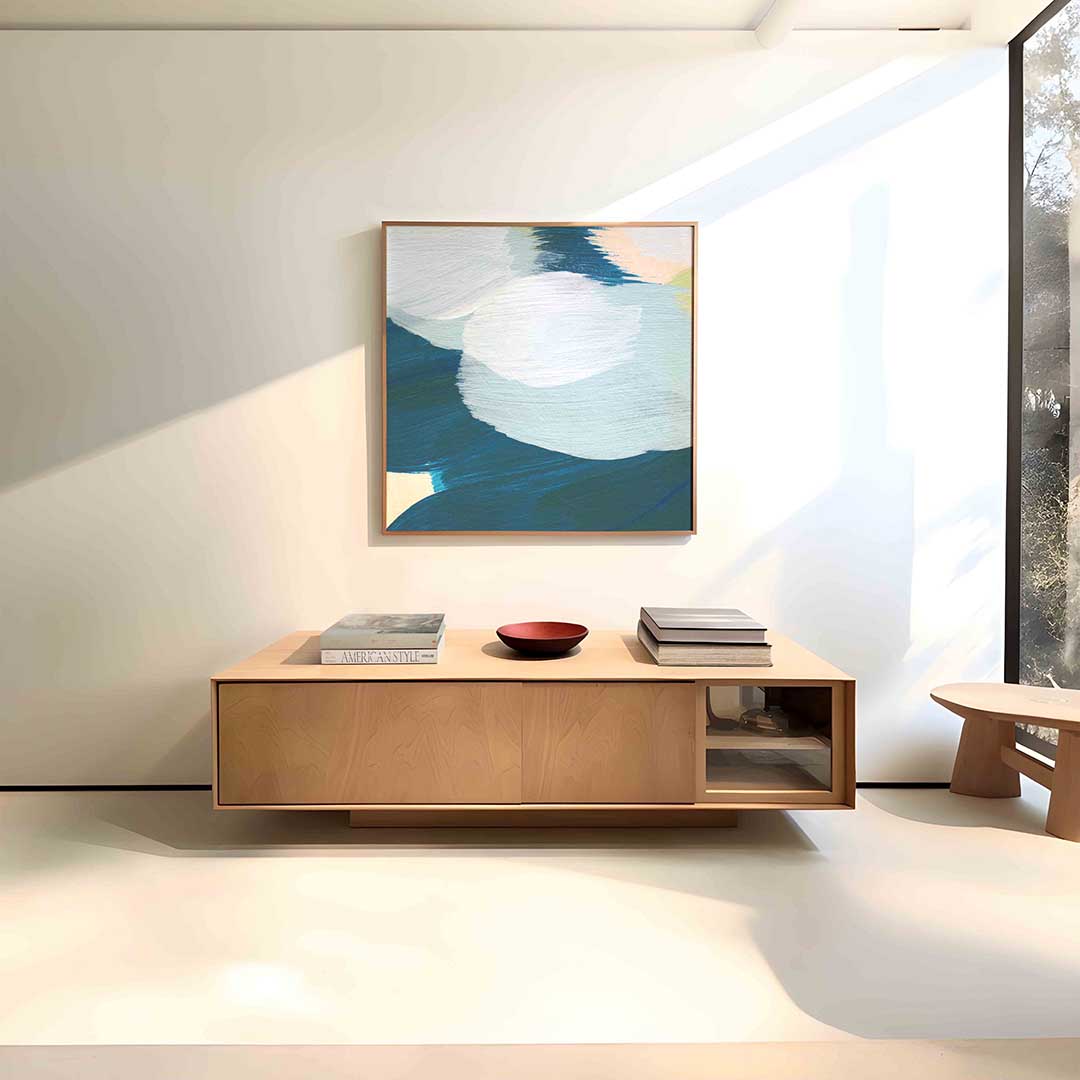 Abstracte blauwe en witte vormen Poster