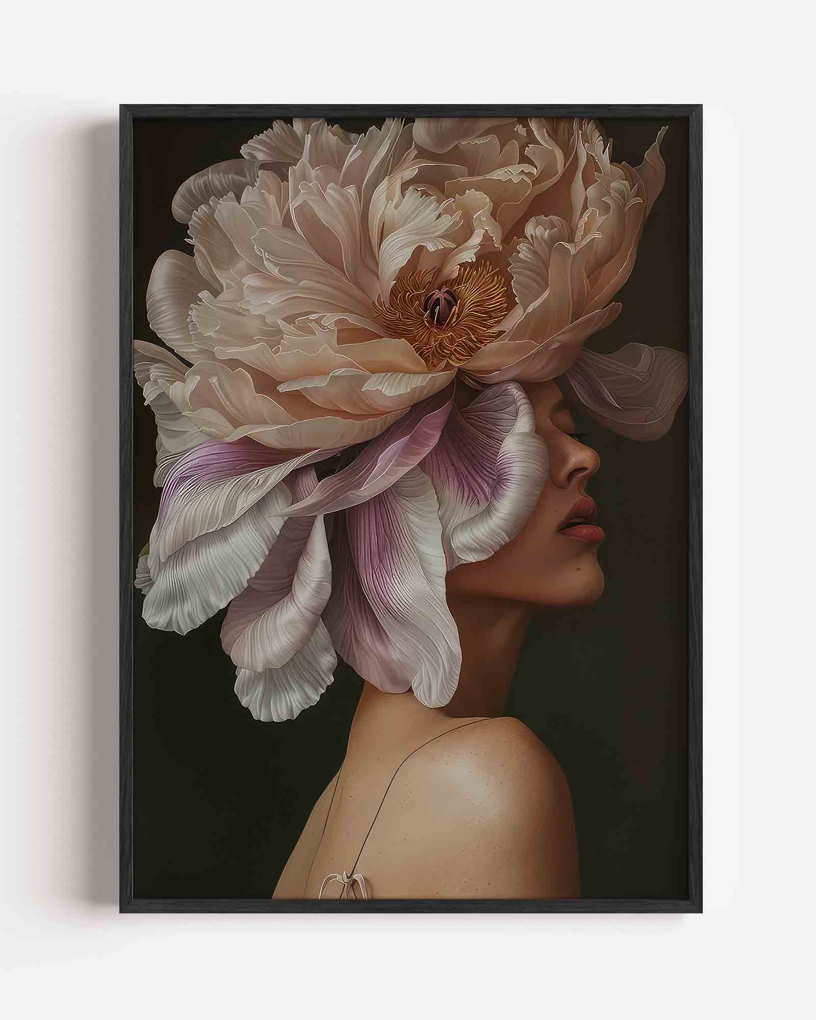 Bloem en gezicht Poster