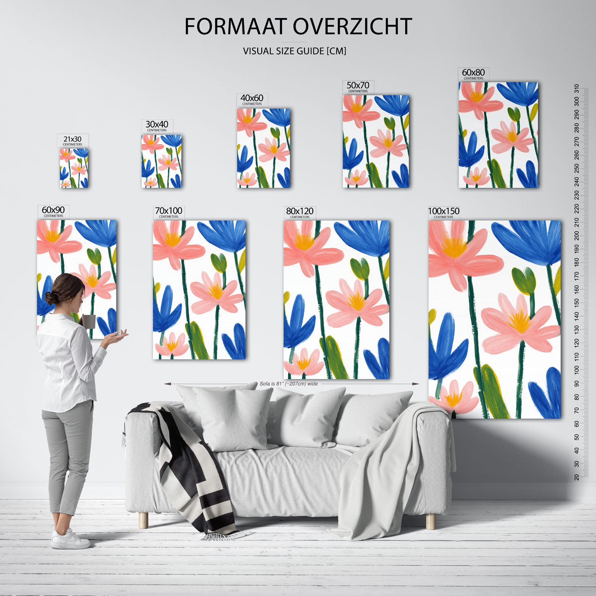 Bloemen in blauw en roze Poster
