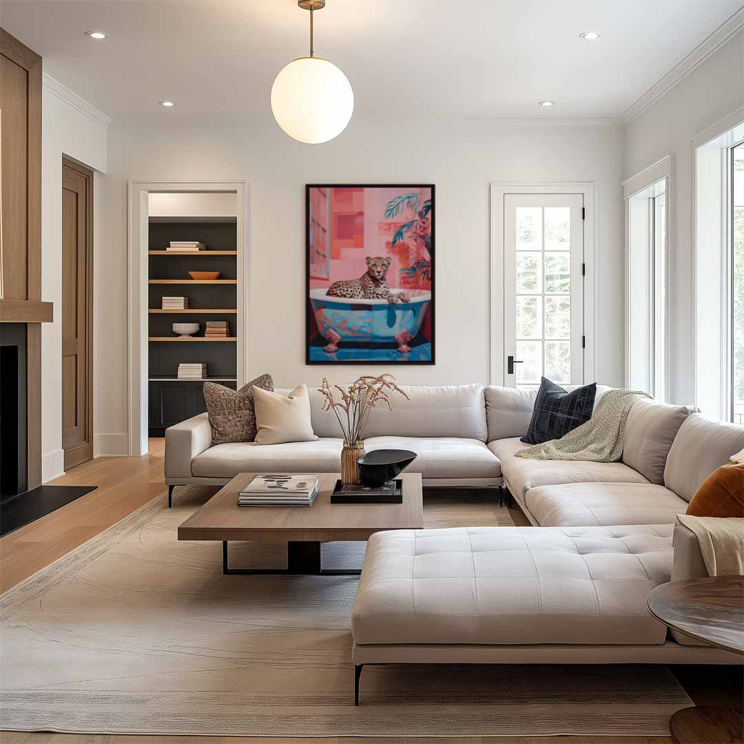 Luxueuze Luipaard in Bad Kunstwerk-canvas-dibond-plexiglas-wanddecoratie-WallArtistic