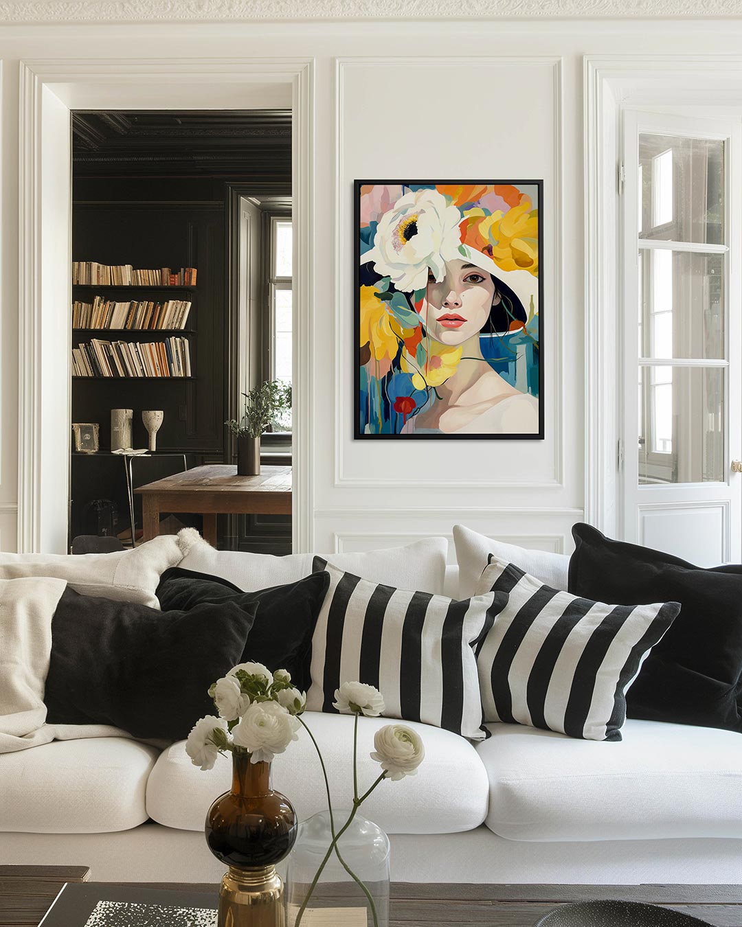 Vrouw met bloemenhoed Kunstwerk