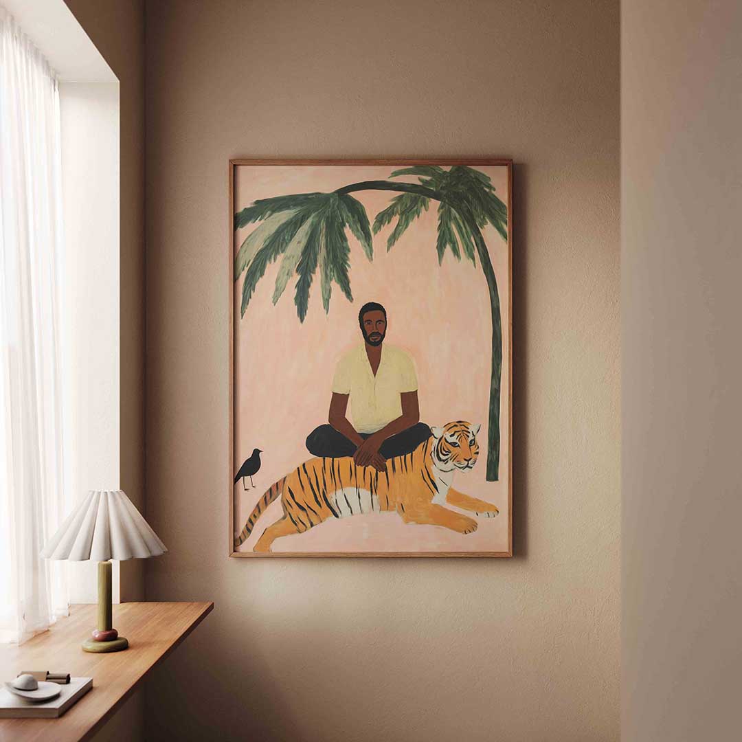 Man met tijger en palm Poster