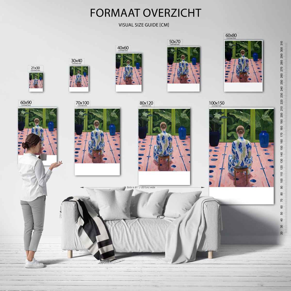 Vrouw in blauwe kamer Poster