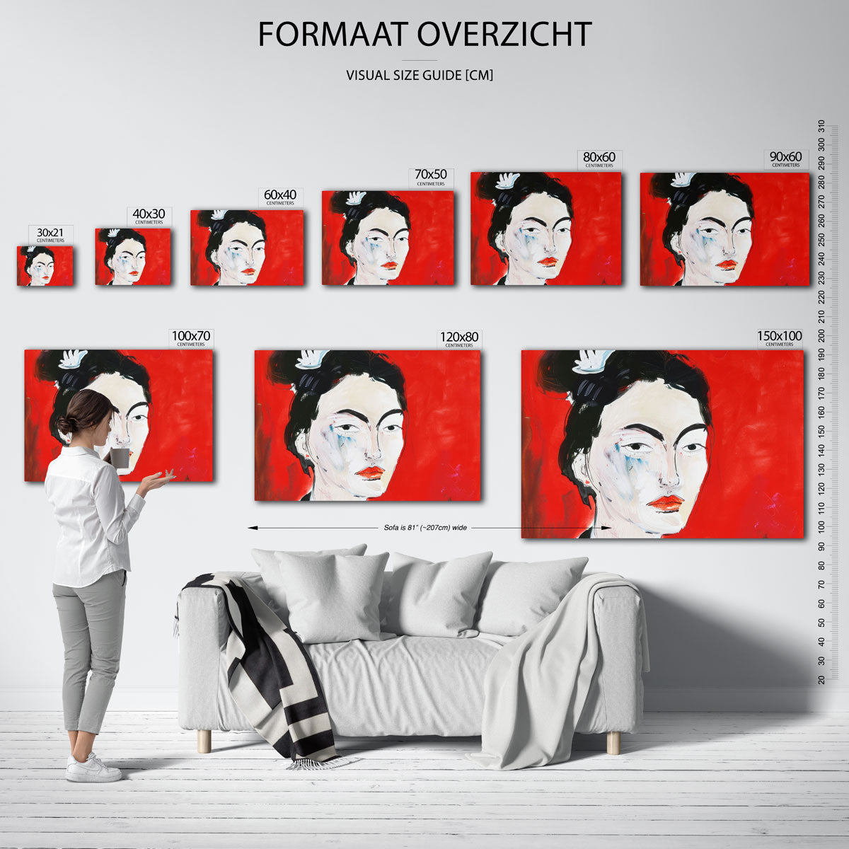 Portret met rode achtergrond Poster