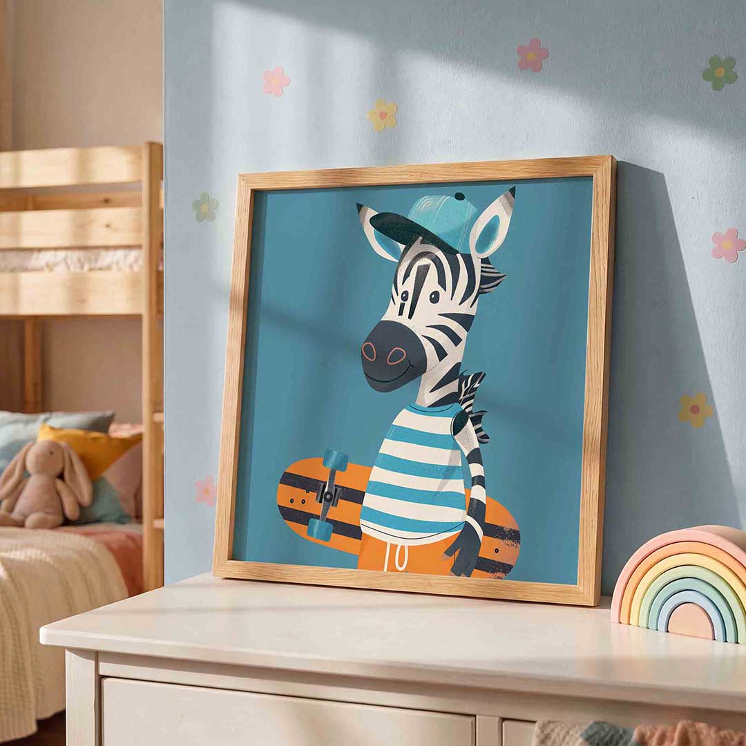 Zebra met skateboard Poster