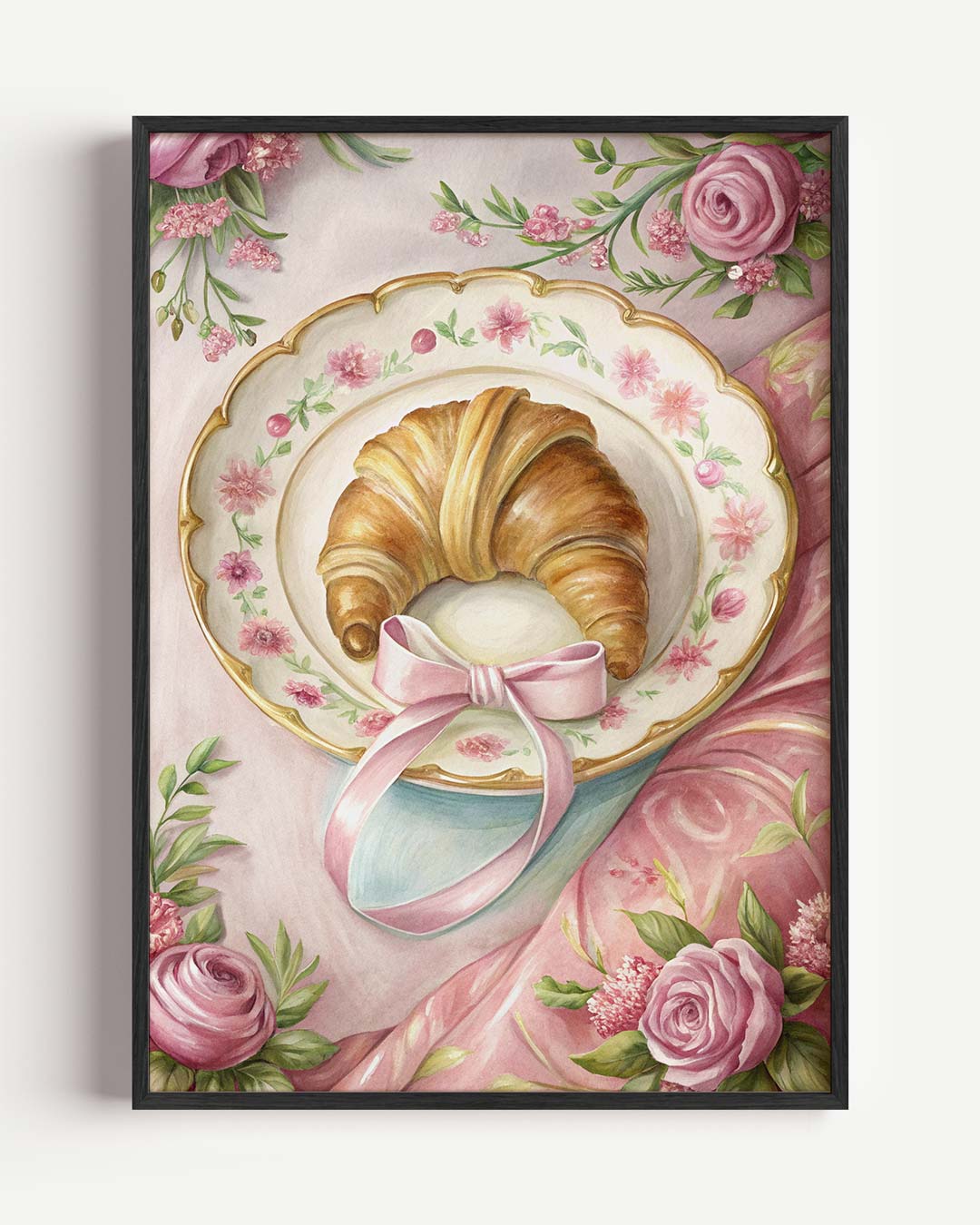 Romantische Bloemen en Croissant Poster-WallArtistic