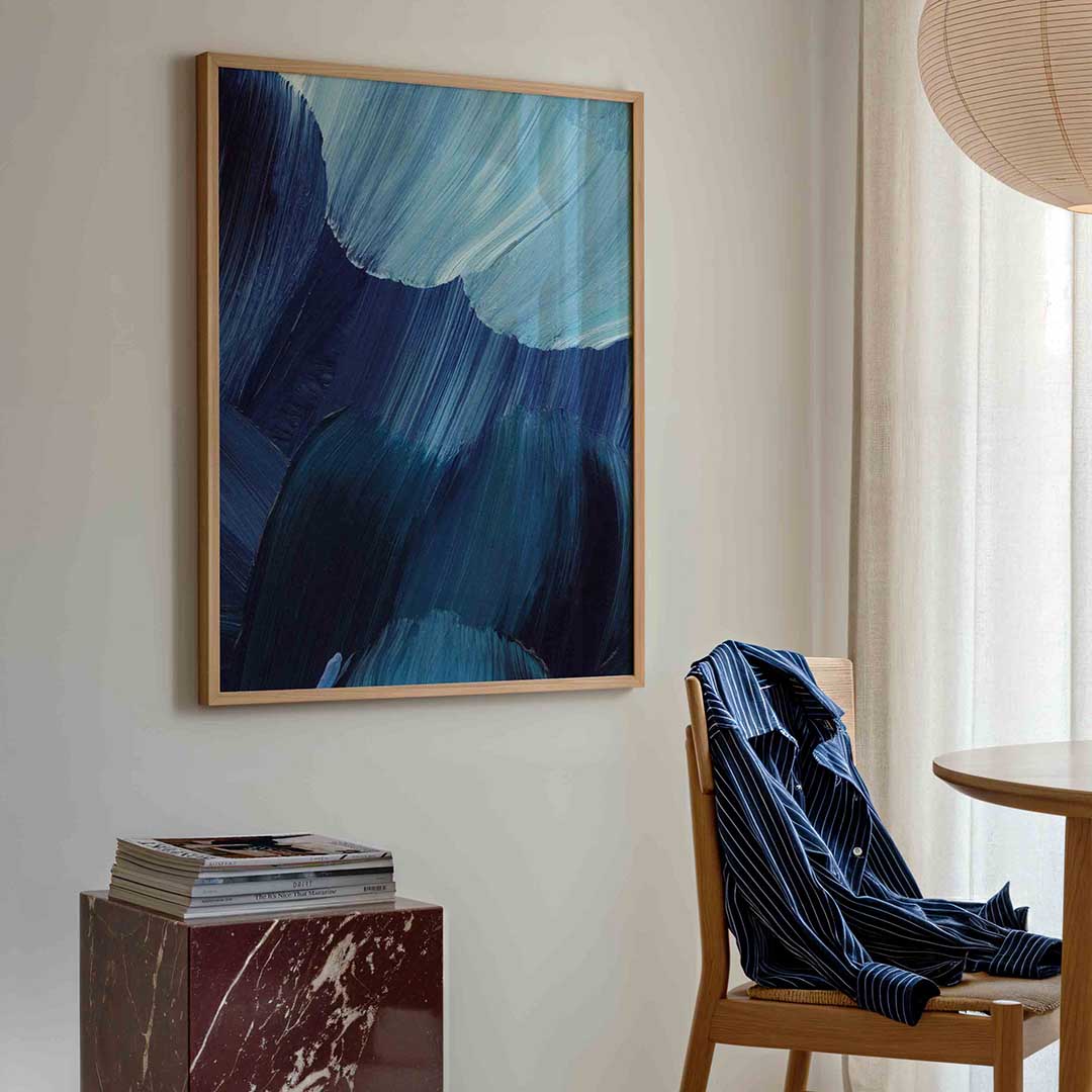 Blauwe penseelstreken Poster