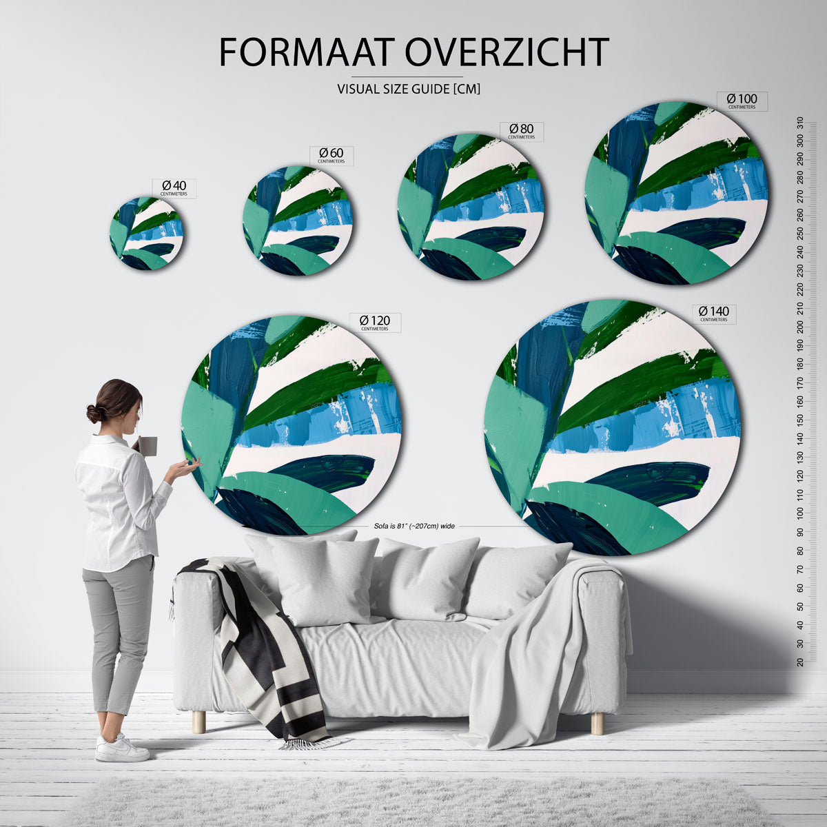 Blauwe en groene bladeren Muurcirkel