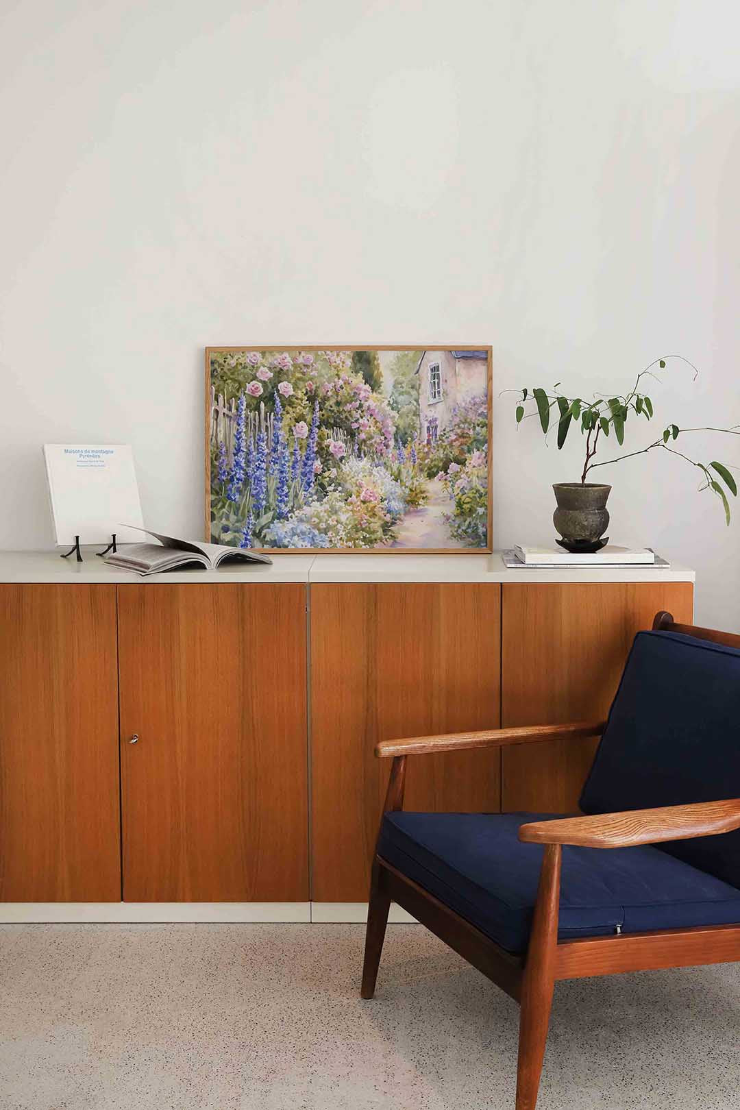 Bloementuin bij huis Poster