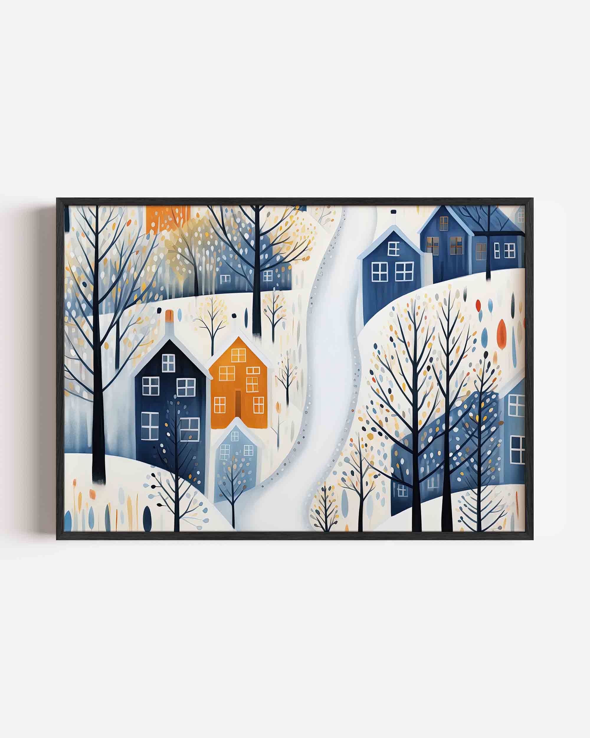 Sneeuwlandschap met huizen Poster
