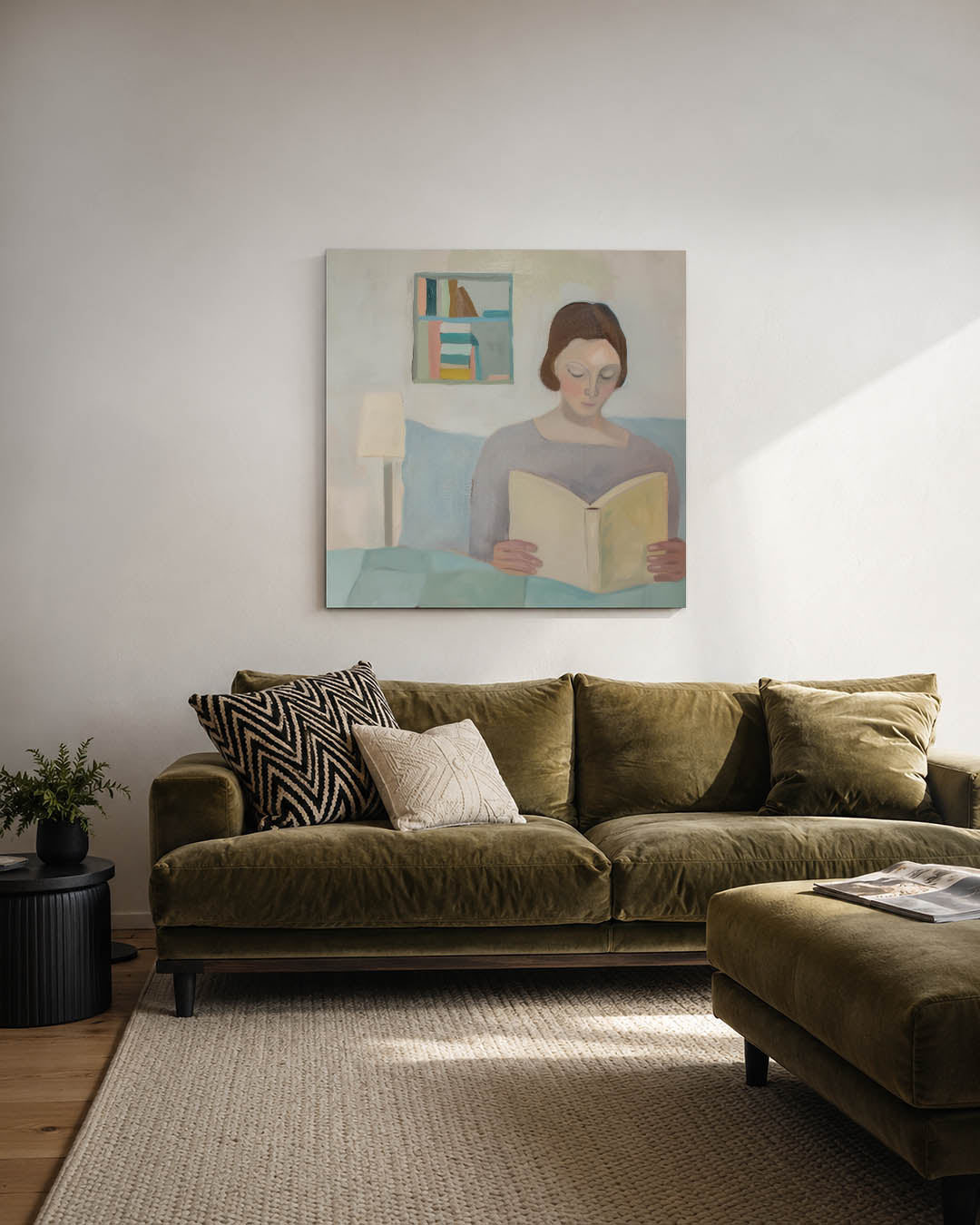 Vrouw leest boek Kunstwerk