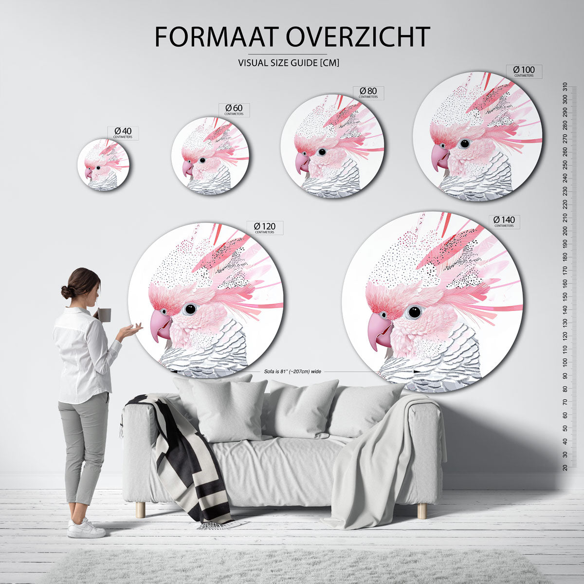 Papegaai met roze veren Muurcirkel