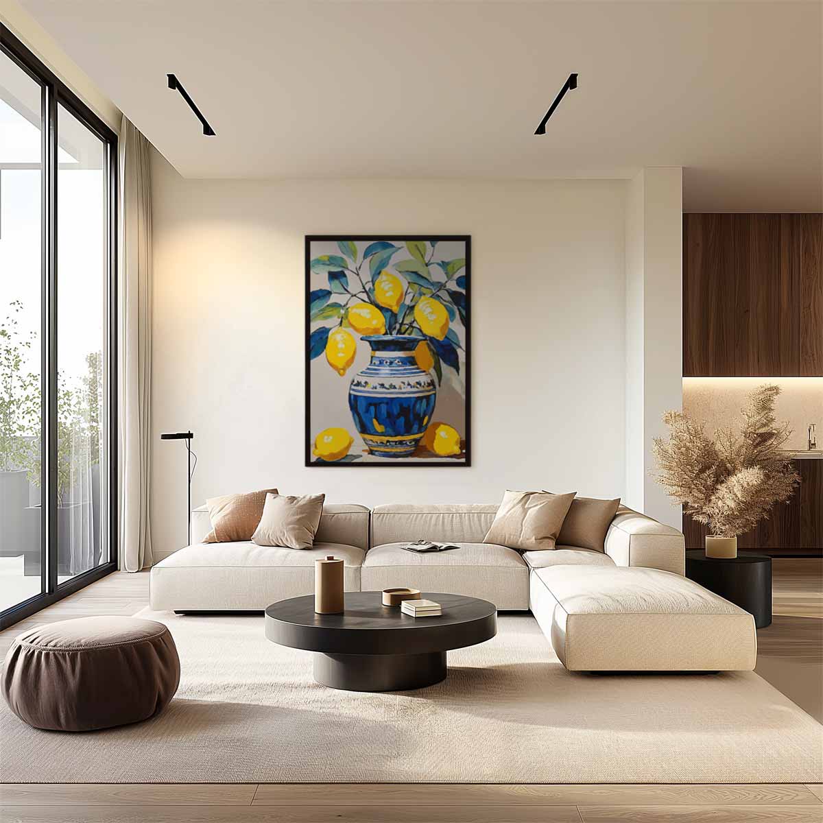 Citroenen in een Vaas Kunstwerk-canvas-dibond-plexiglas-wanddecoratie-WallArtistic