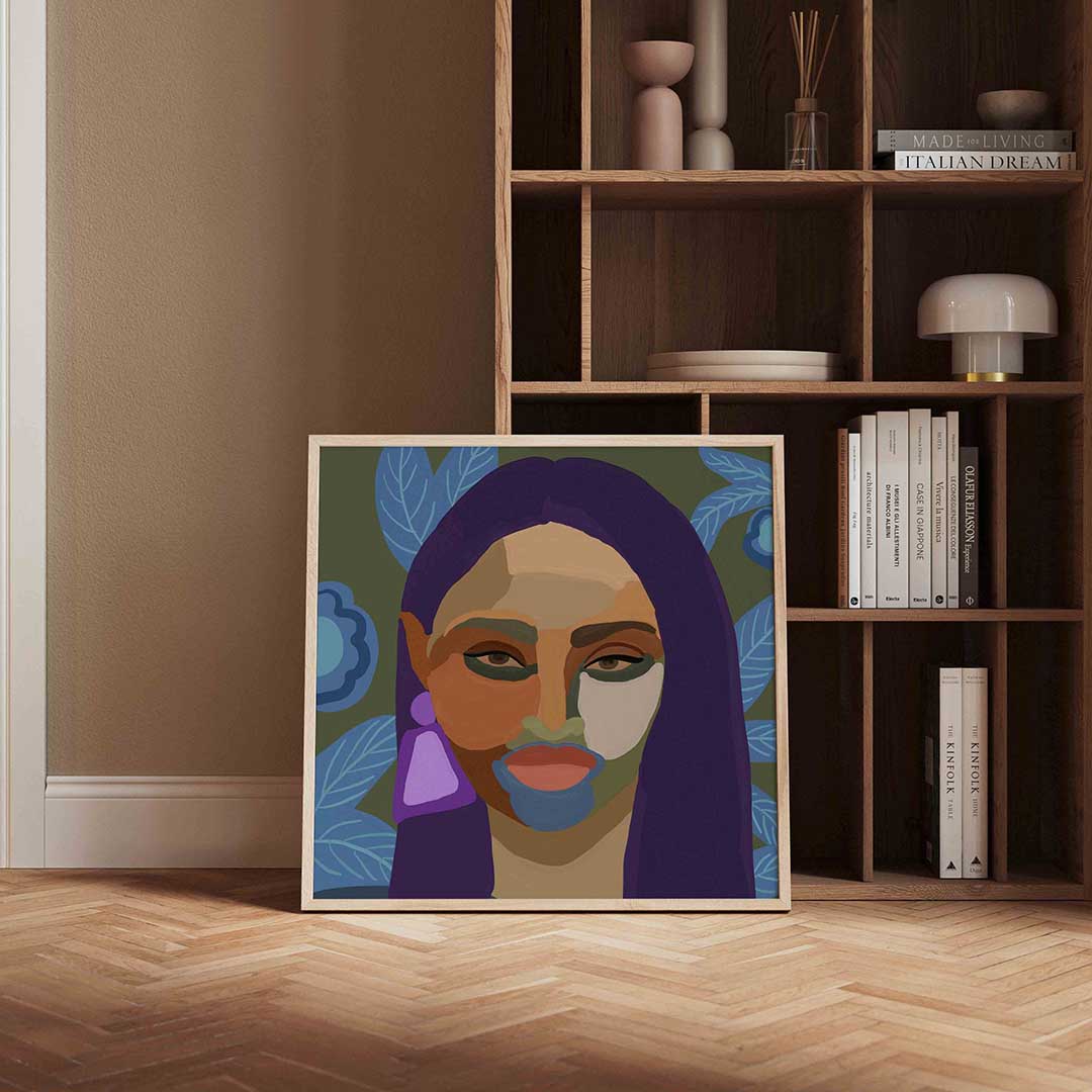 Vrouwenportret met bladeren Poster