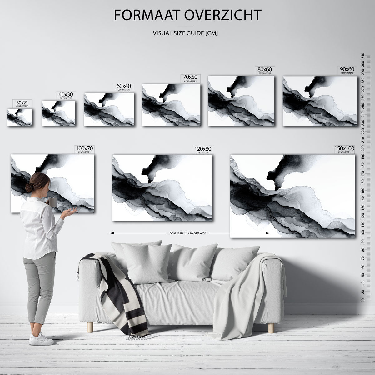 Abstracte zwart wit golven Poster