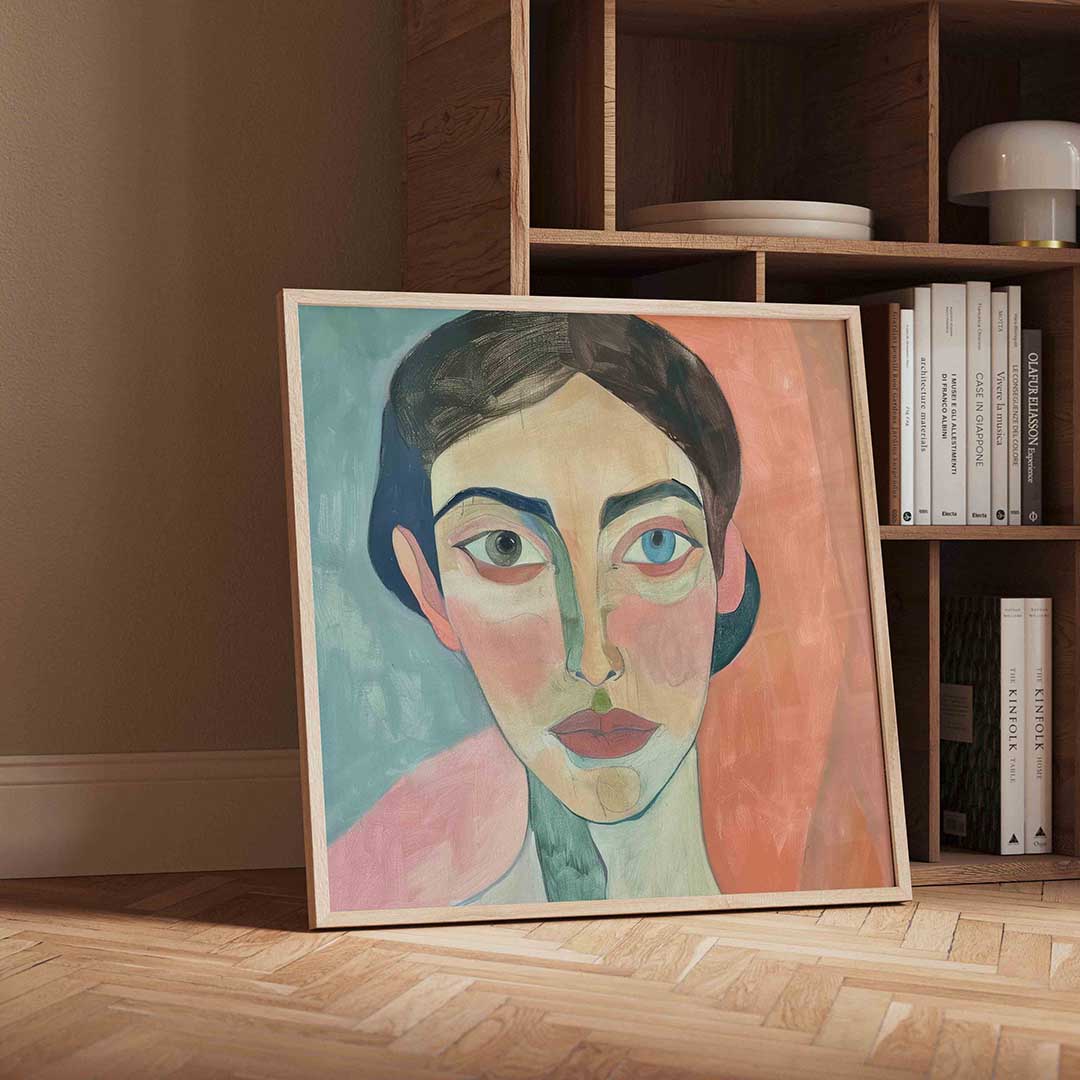 Portret met kleurrijke achtergrond Poster