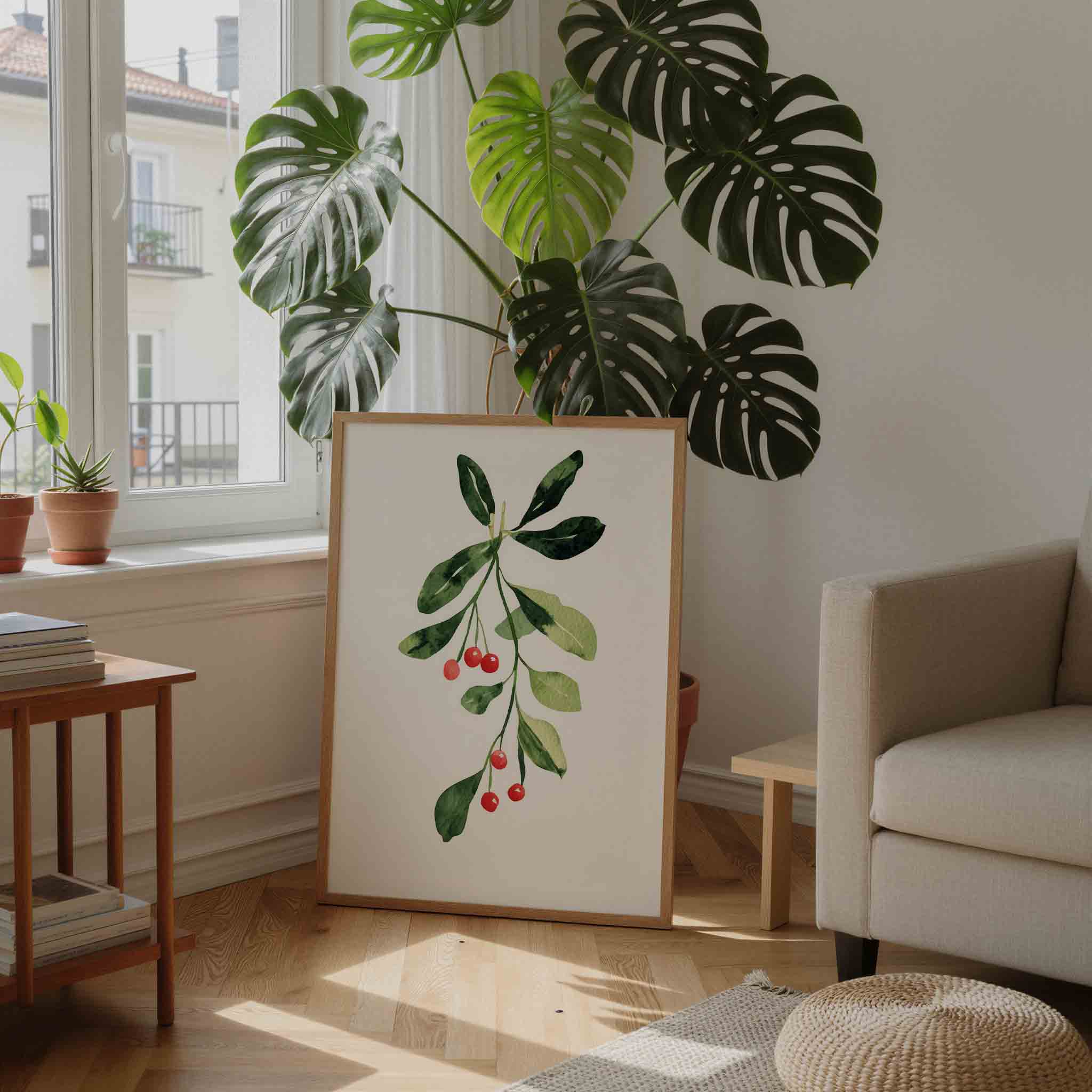 Groene bladeren en rode bessen Poster