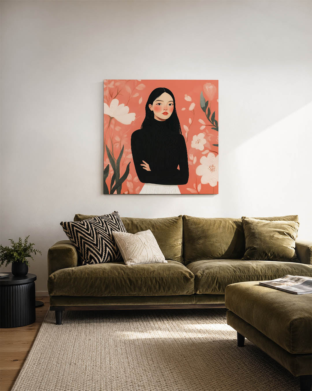 Vrouwelijk portret bloemen Kunstwerk