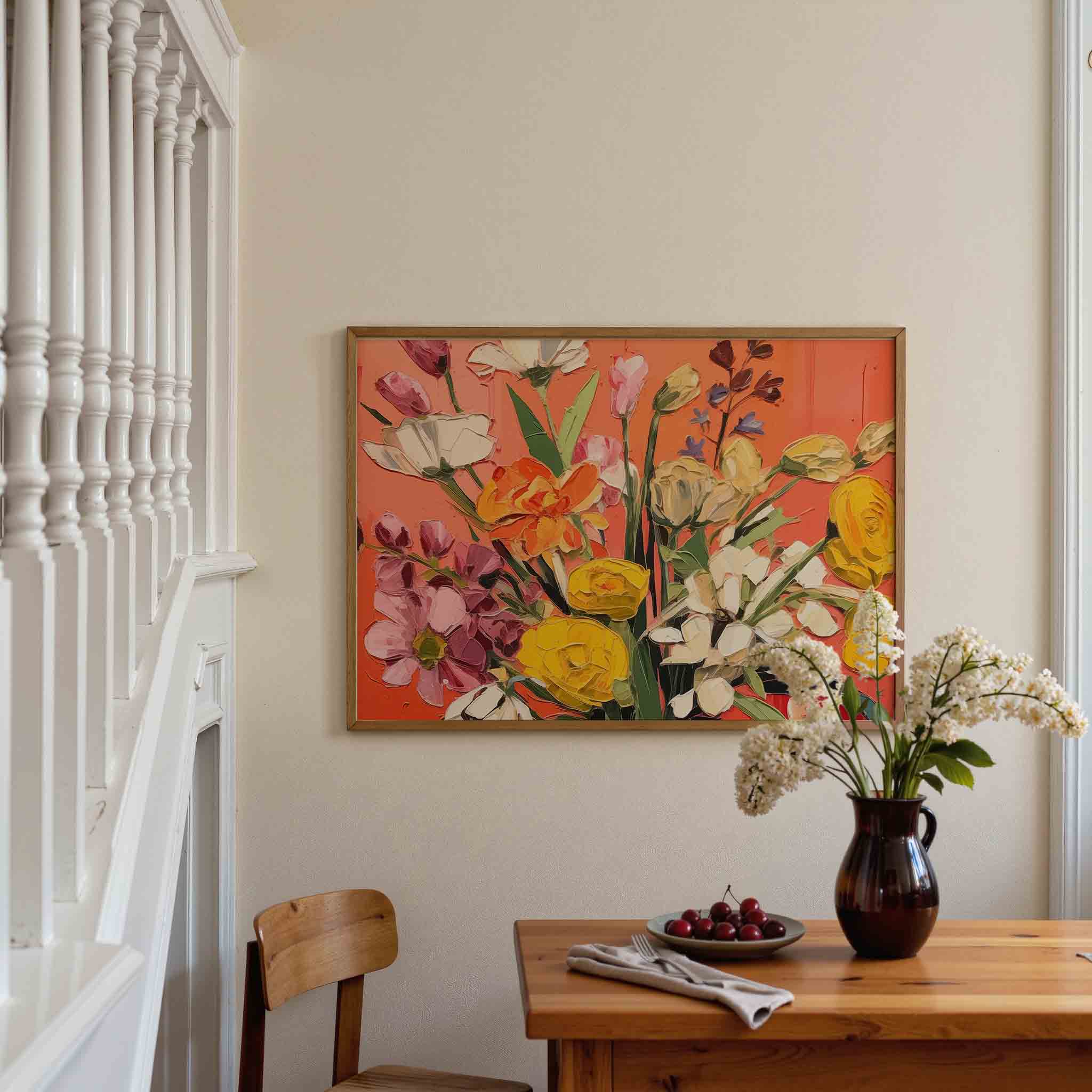 Bloemen op oranje Poster
