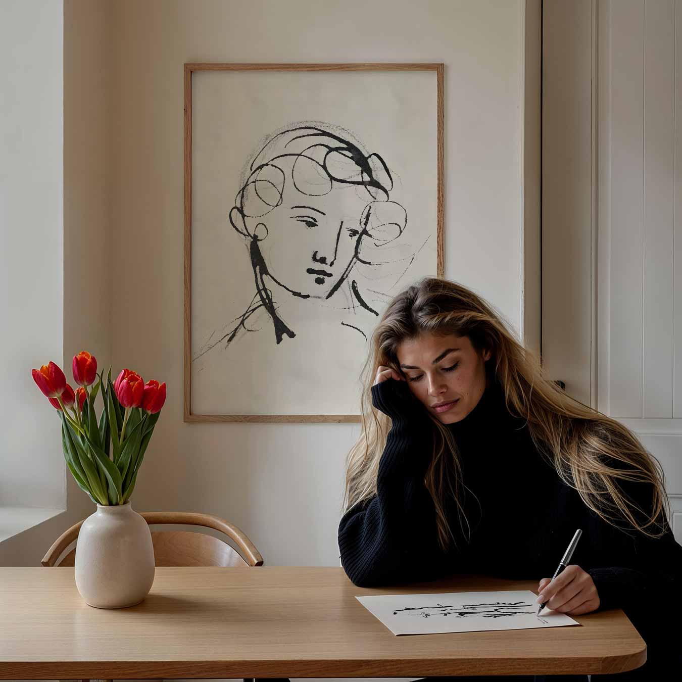 Elegante Lijntekening Vrouw Poster-WallArtistic