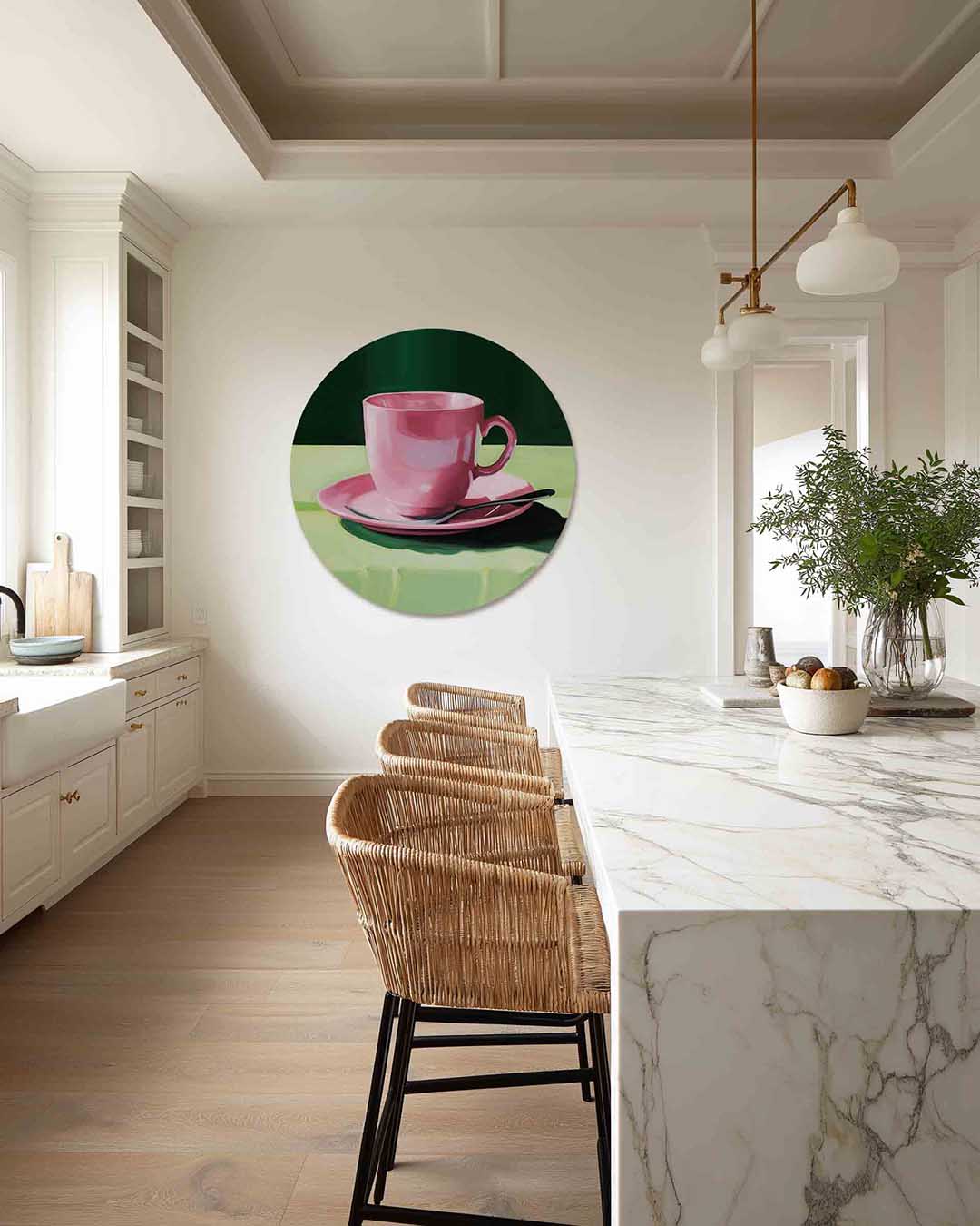 Roze kopje op groene achtergrond Muurcirkel