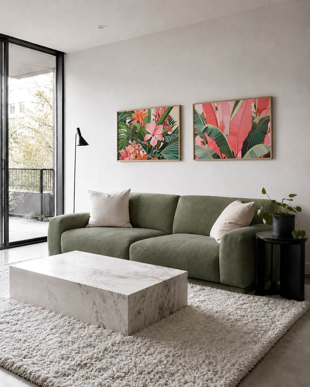 Tweedelige posterset met een levendige verzameling, getoond in een interieur