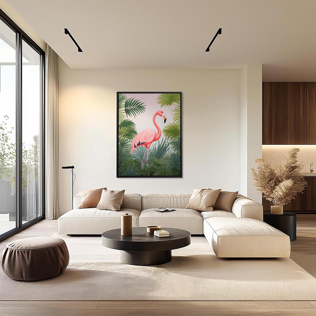 Flamingo in bladeren Kunstwerk