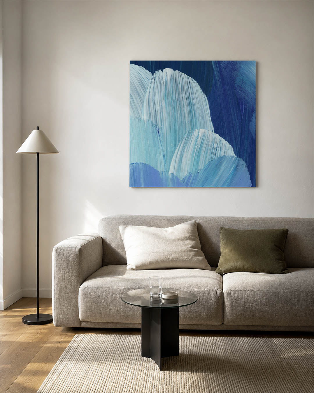 Golvende blauwe penselen Kunstwerk