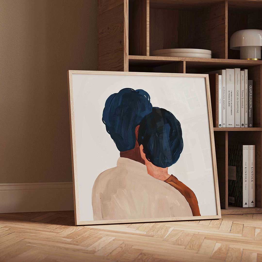 Twee figuren met blauwe kapsels Poster