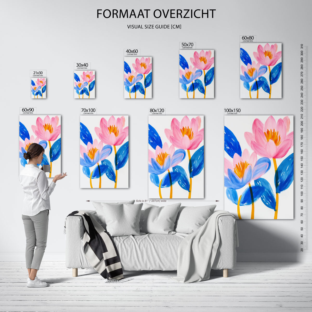 Bloemen in blauw en roze Poster