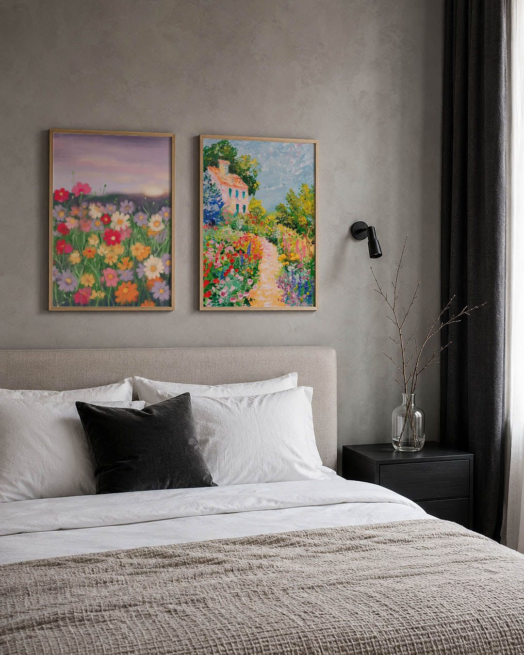 Bloemenveld bij zonsondergang Posterset