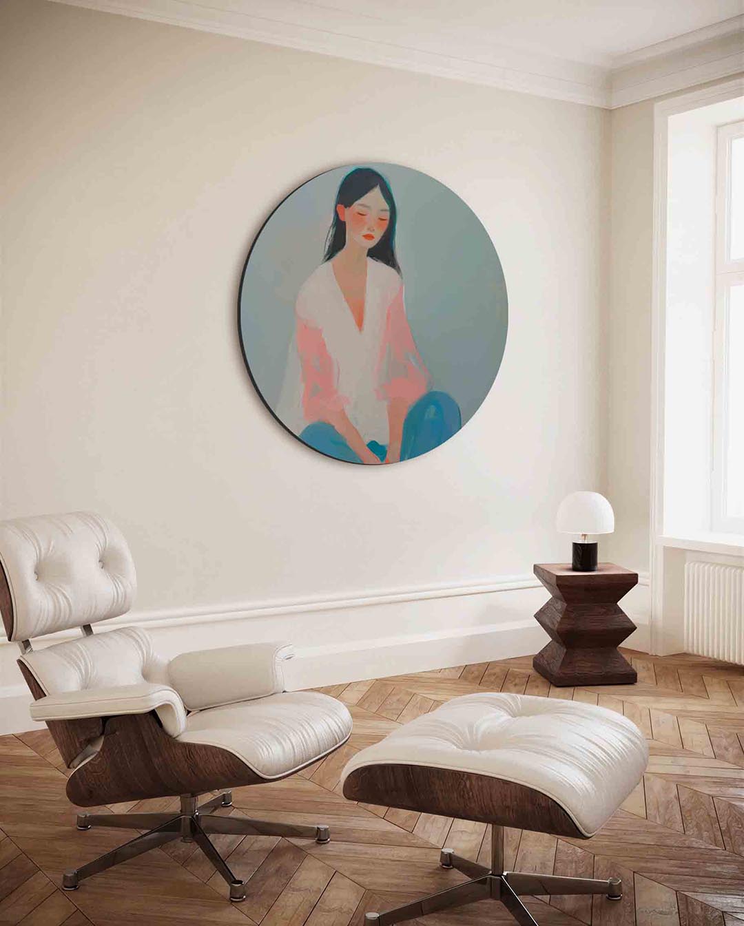 Vrouw in pastel Muurcirkel